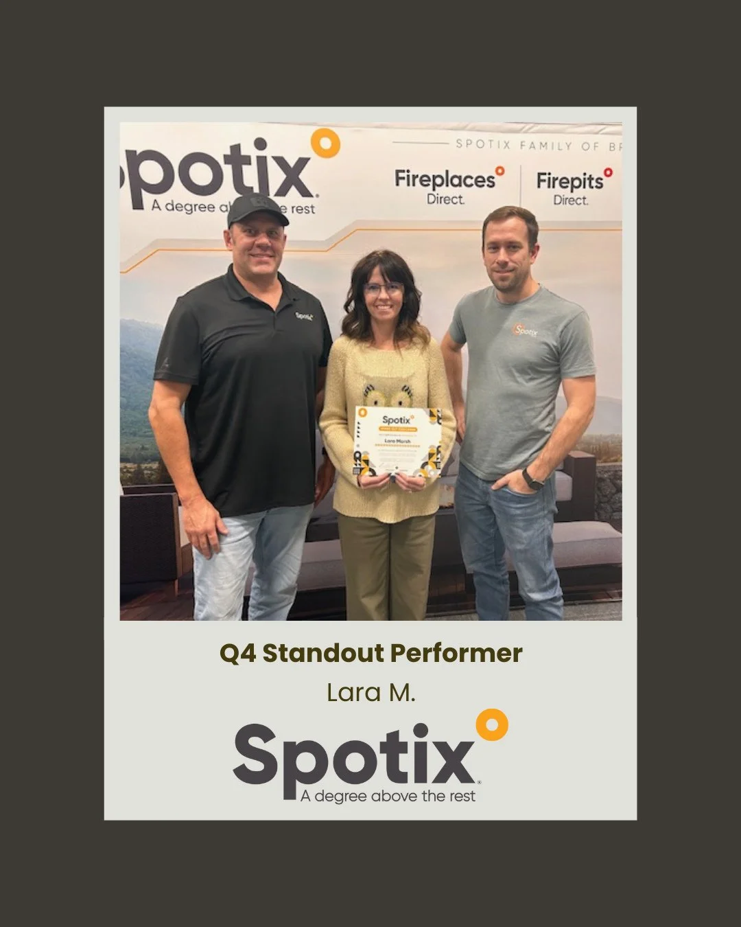 🌟 Q4 Standout Performer: Lara M.⁠
Lara consistently raises the bar with her creativity, precision, and get-it-done attitude. Thank you for the energy, teamwork, and impact you bring to Spotix every single day!
