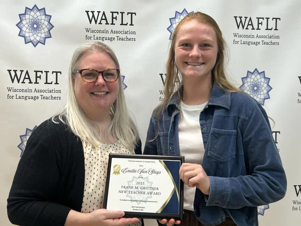 Spanish Teacher Emilie Van Sluys receives 2025 WAFLT Frank M. Grittner New Teacher Award