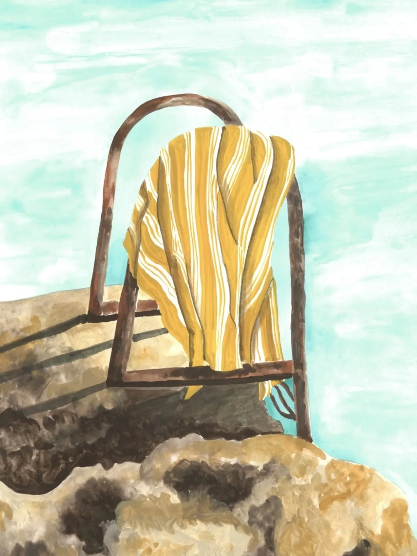 Step down into endless blue.
This new minimalist Mediterranean scene captures the quiet beauty of sun, sea, and stillness &mdash; the kind of moment you wish you could pause forever.

You can find my new gouache artprint "Into Endless Blue"