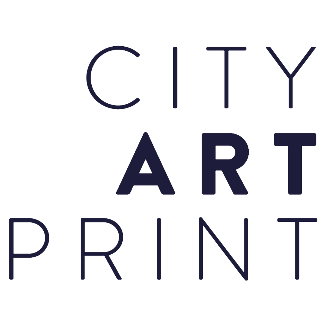 Text-based logo with the words 'City Art Print' in dark blue and purple letters.