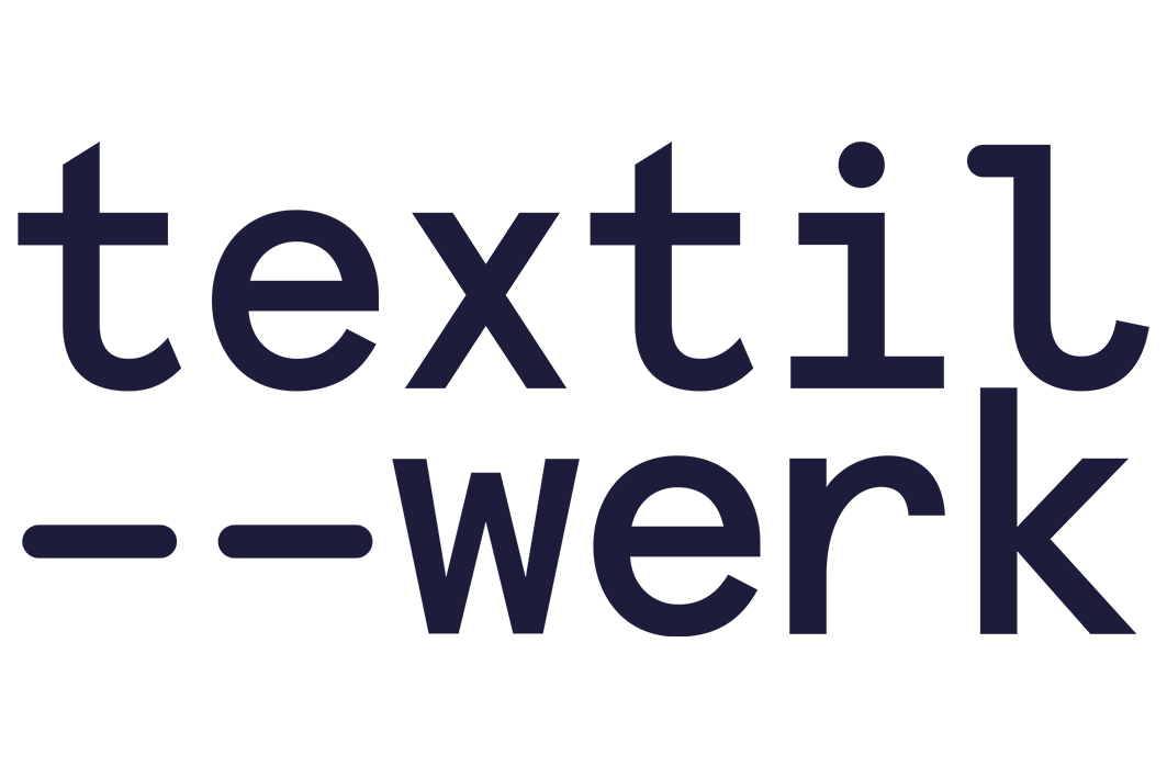 Text reads 'textil -werk' in bold, dark font on a black background.