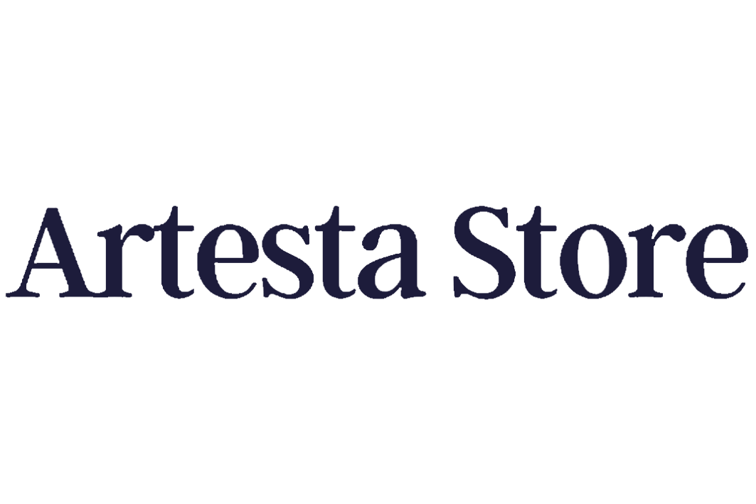 Logo for Artesta Store with a black background and dark blue text