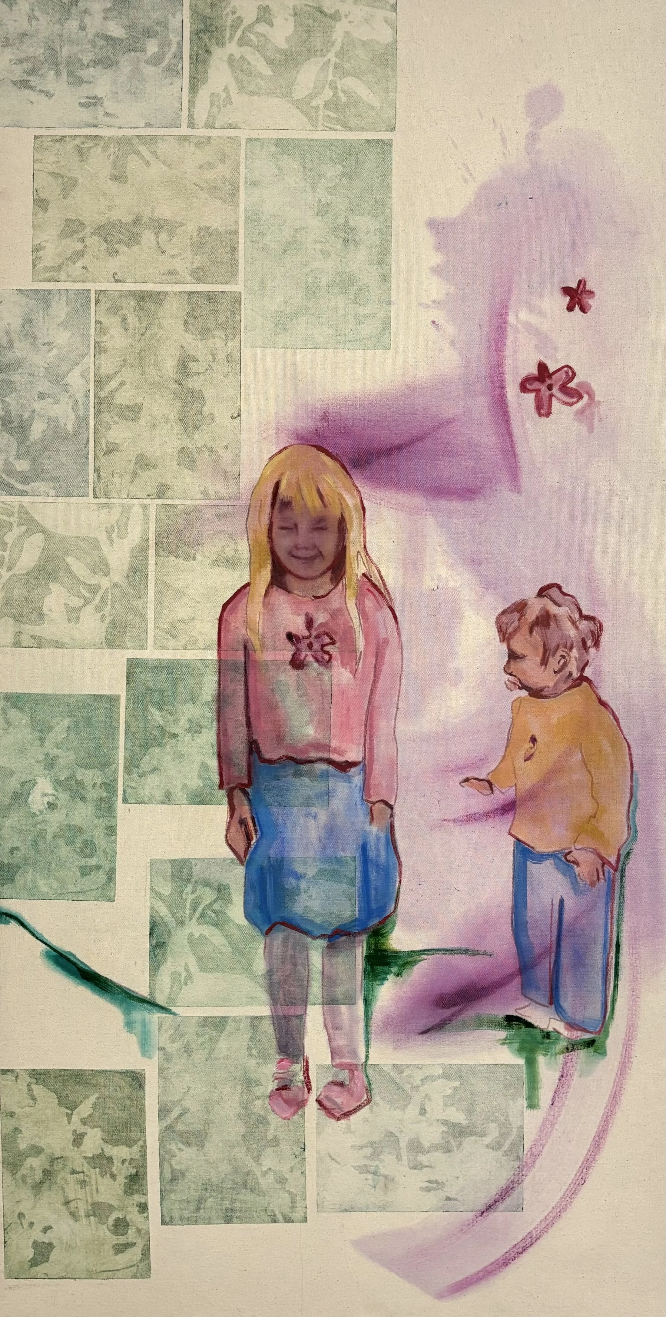 Purple Sister, 2025, oil and drypoint print on canvas, 69 x 135cm
