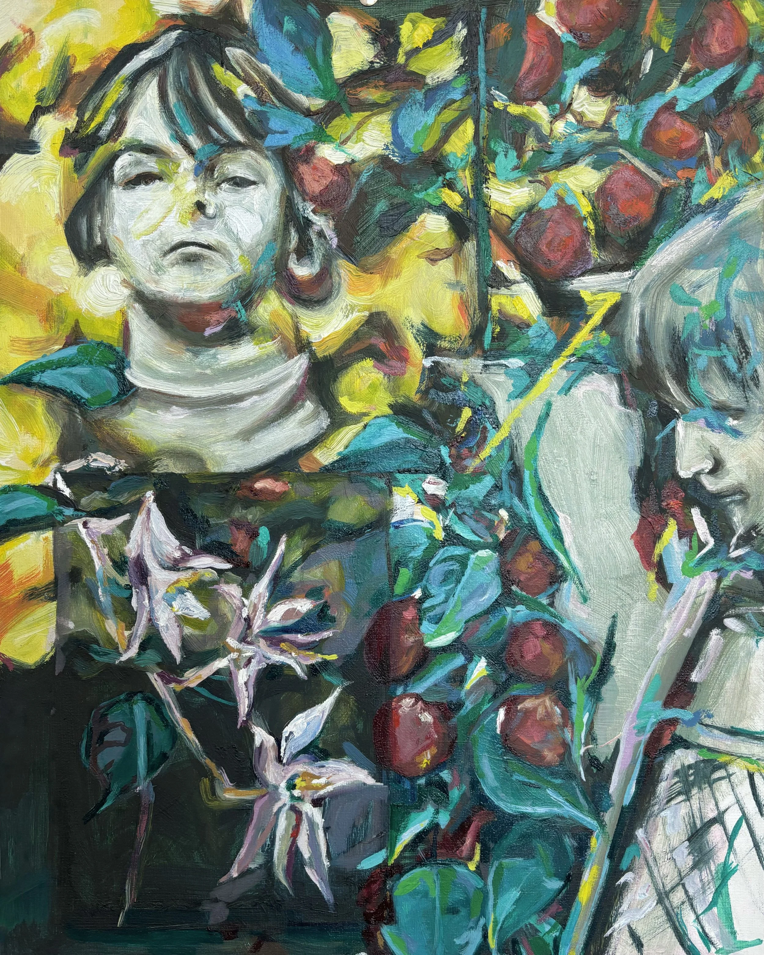Here We Go Round the Mulberry Bush, 2023, oil on canvas board, 50x40cm