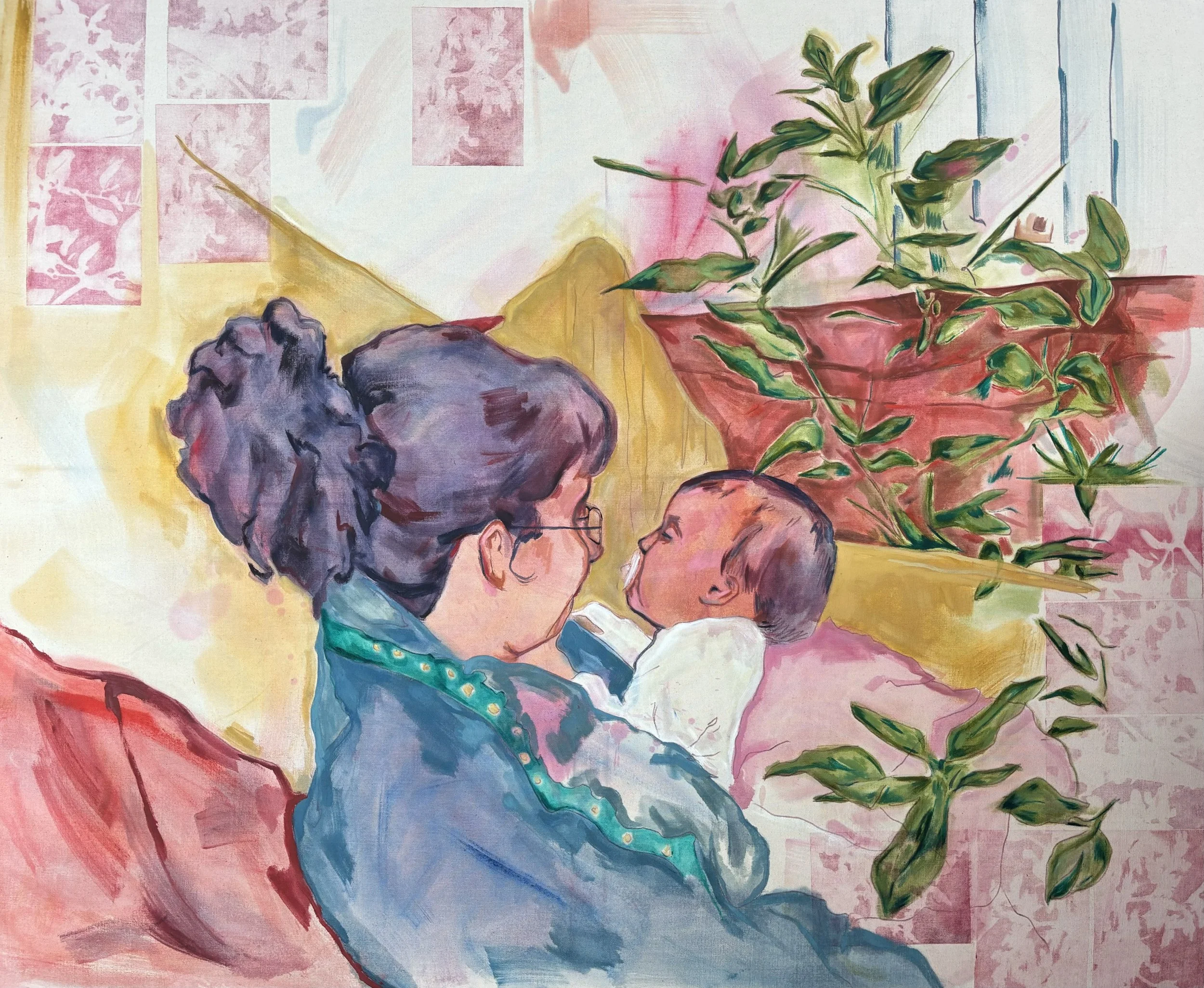 Daughters, 2025, oil and intaglio print on canvas, 163 x 135 cm
