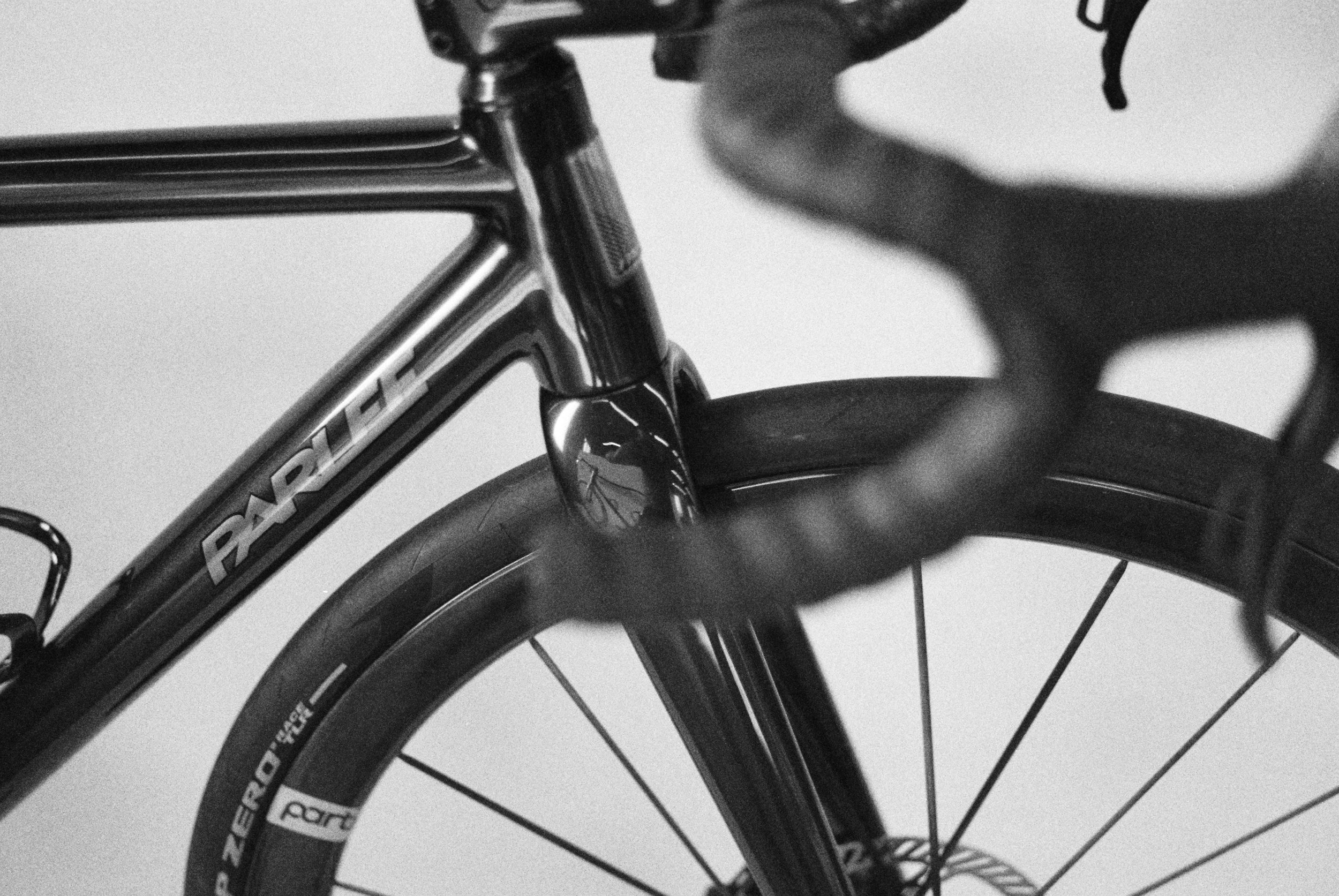 a Parlee bicycle closeup of the headtube viewed from the side