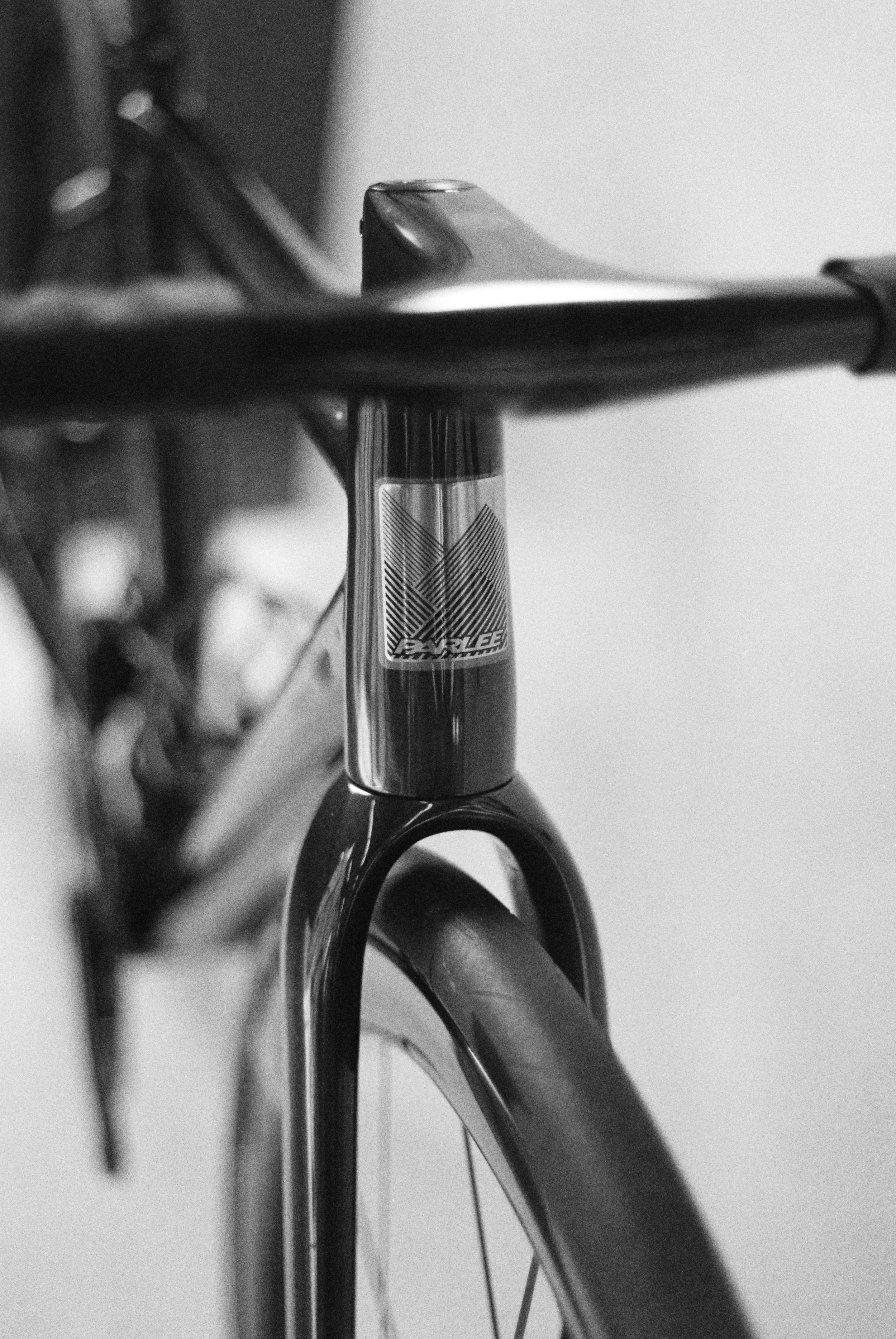 A closeup from the front of a Parlee bicycle