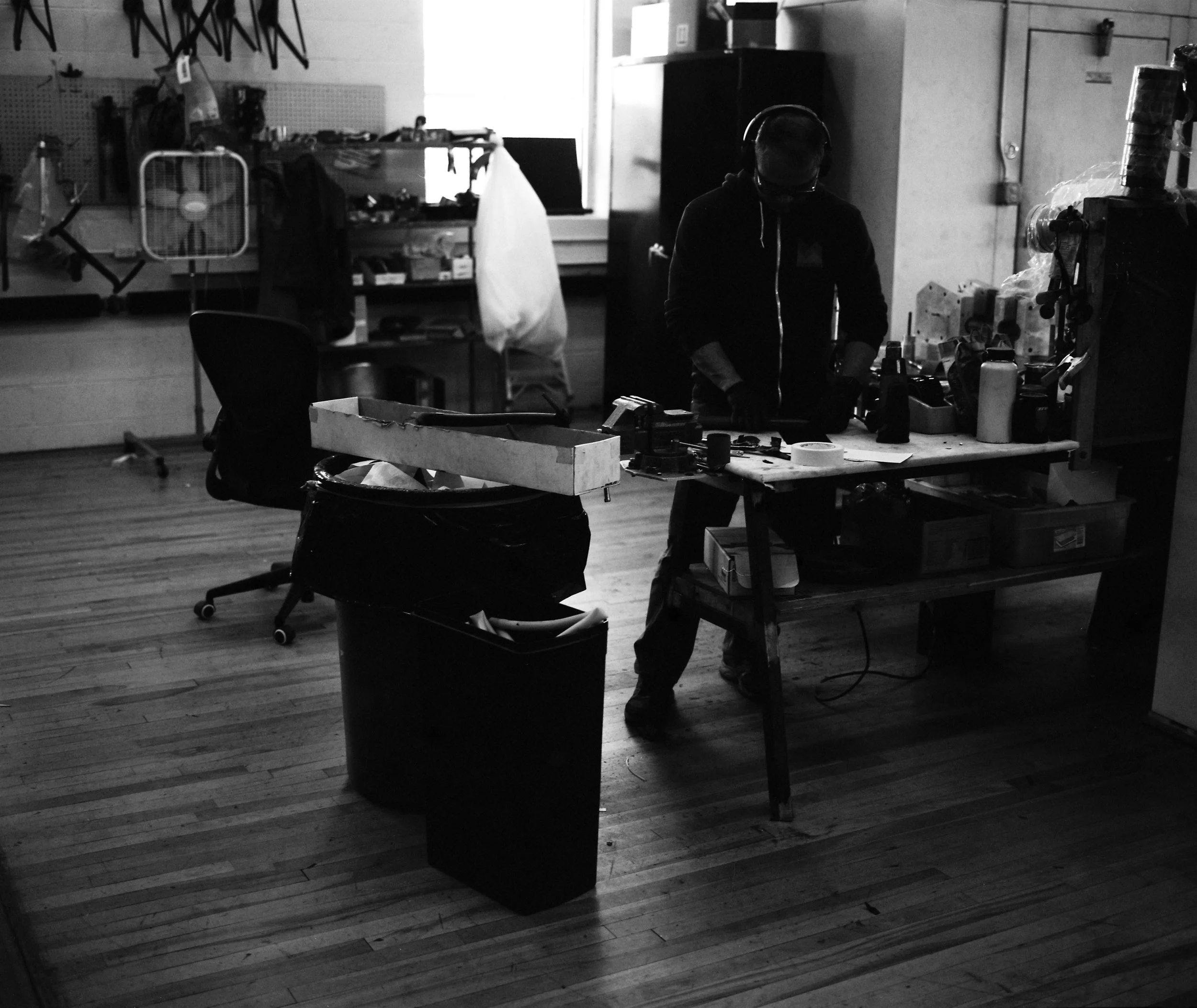 A Parlee team member working on a frame