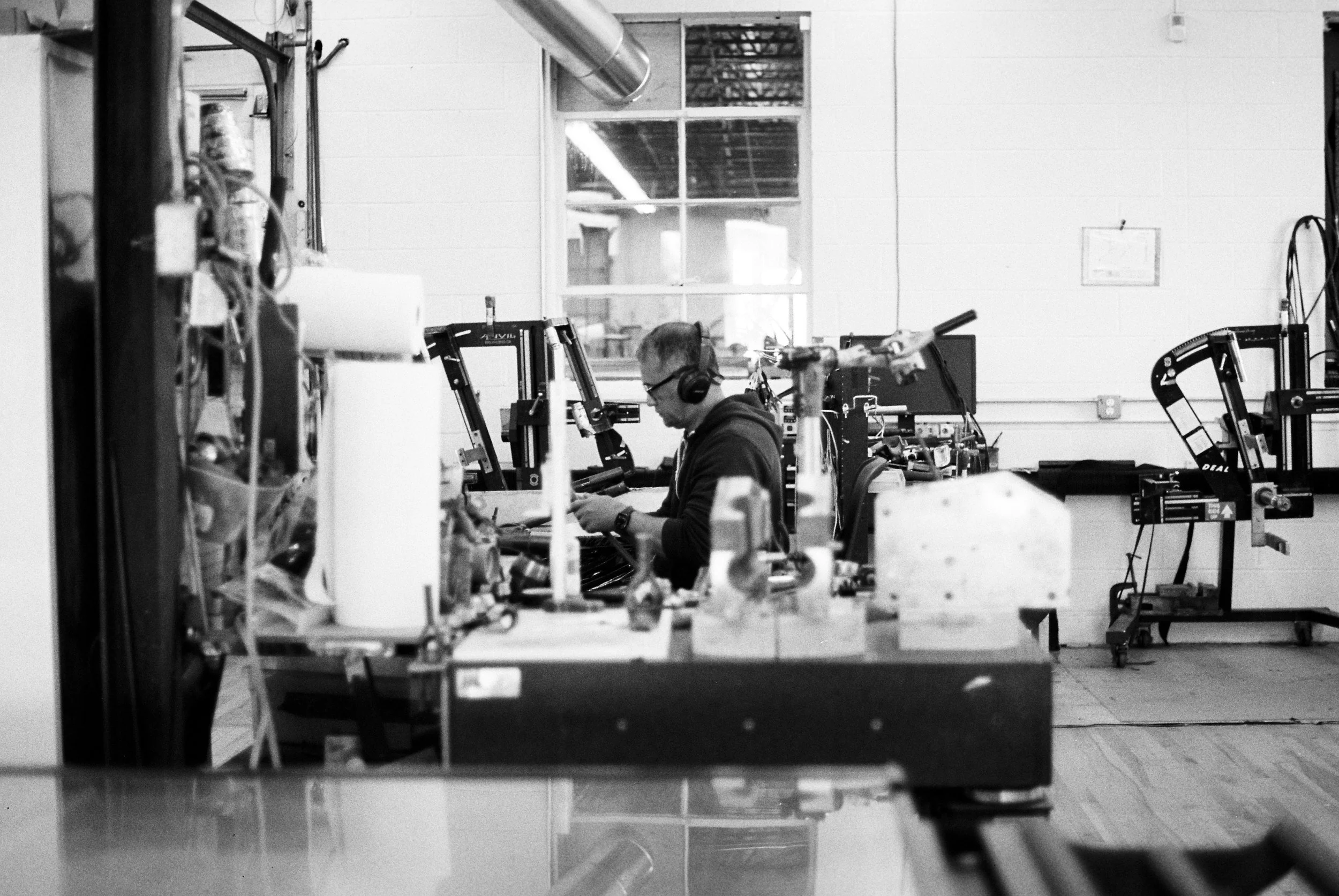 A Parlee team member builds a frame