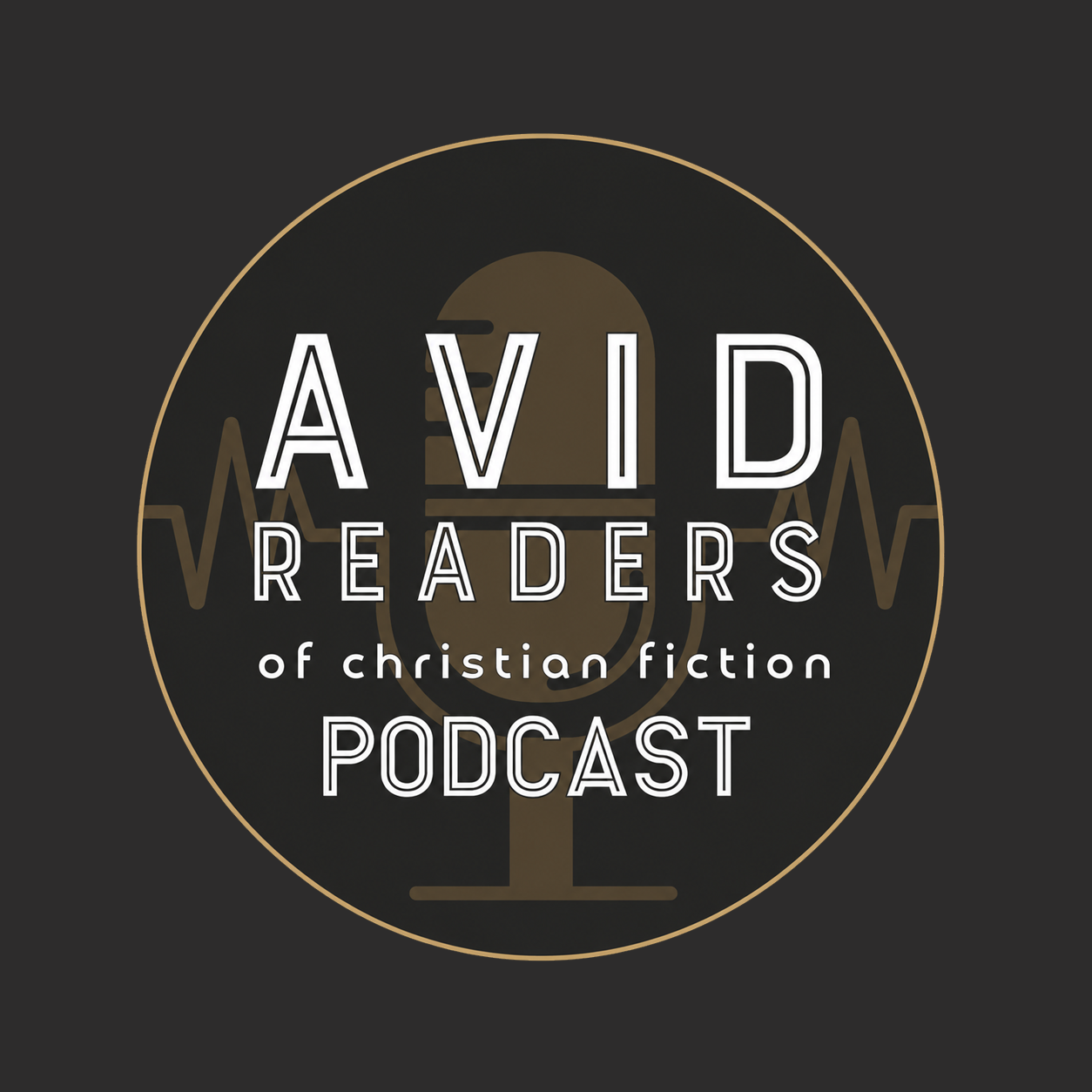 Logo for Avid Readers of Christian Fiction Podcast featuring a microphone and heartbeat line on a dark background.