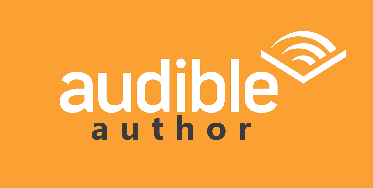 Audible logo with orange background and white text reading 'audible' and black text reading 'author' with an icon of sound waves above a book.