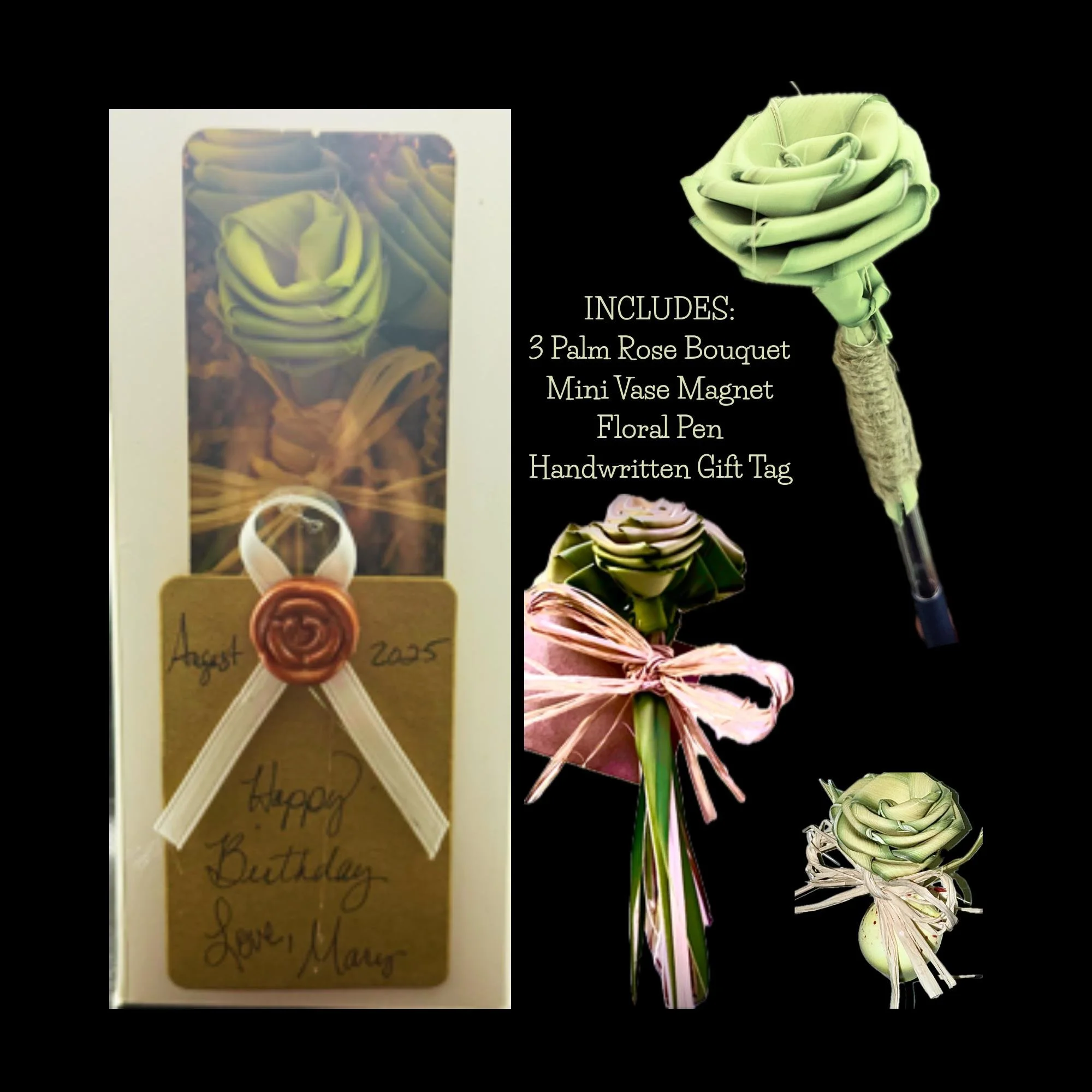 Handmade mini roses gift box with floral pen and mini vase
