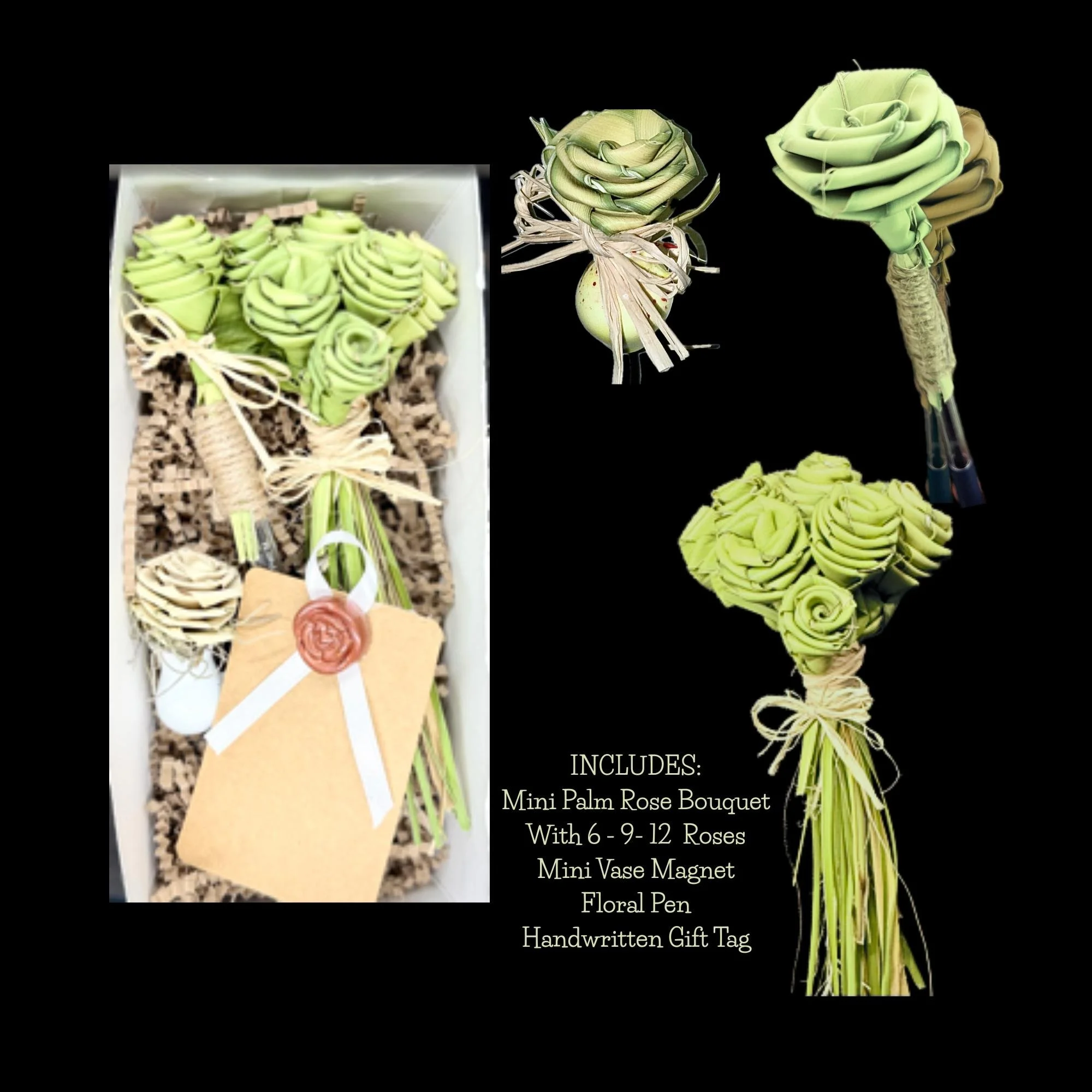 Mini rose bouquet gift box with 6 handmade palm roses