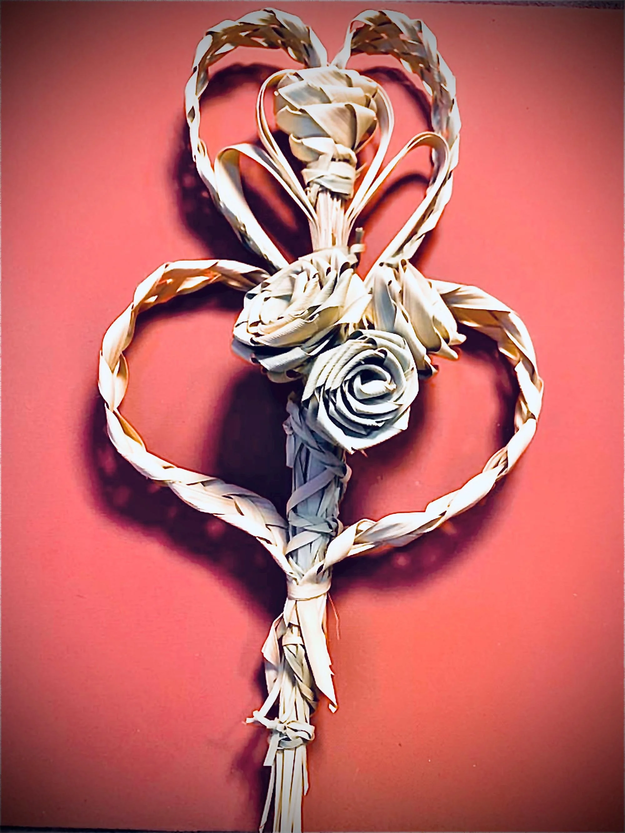 Palm heart keepsake with 1–6 roses at base and top rose accent