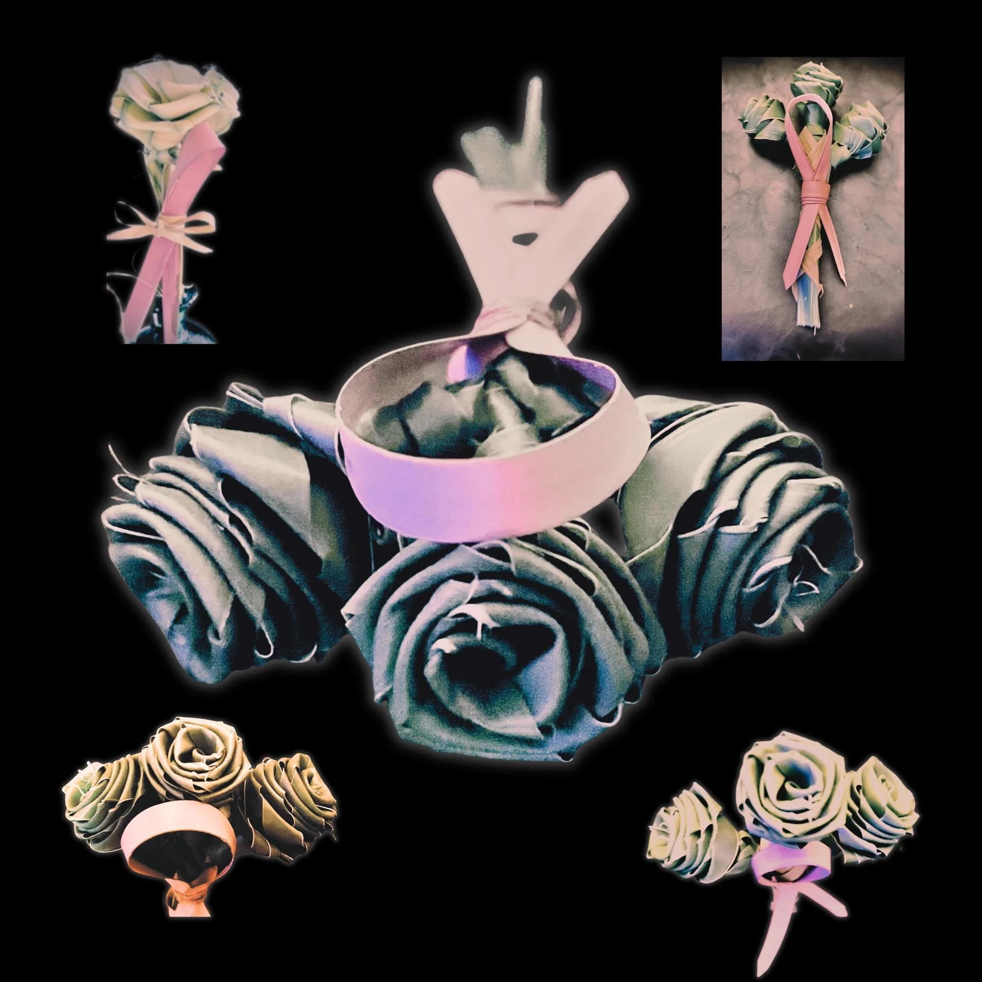 Palm rose bouquet with pink ribbon handmade breast cancer awareness gift