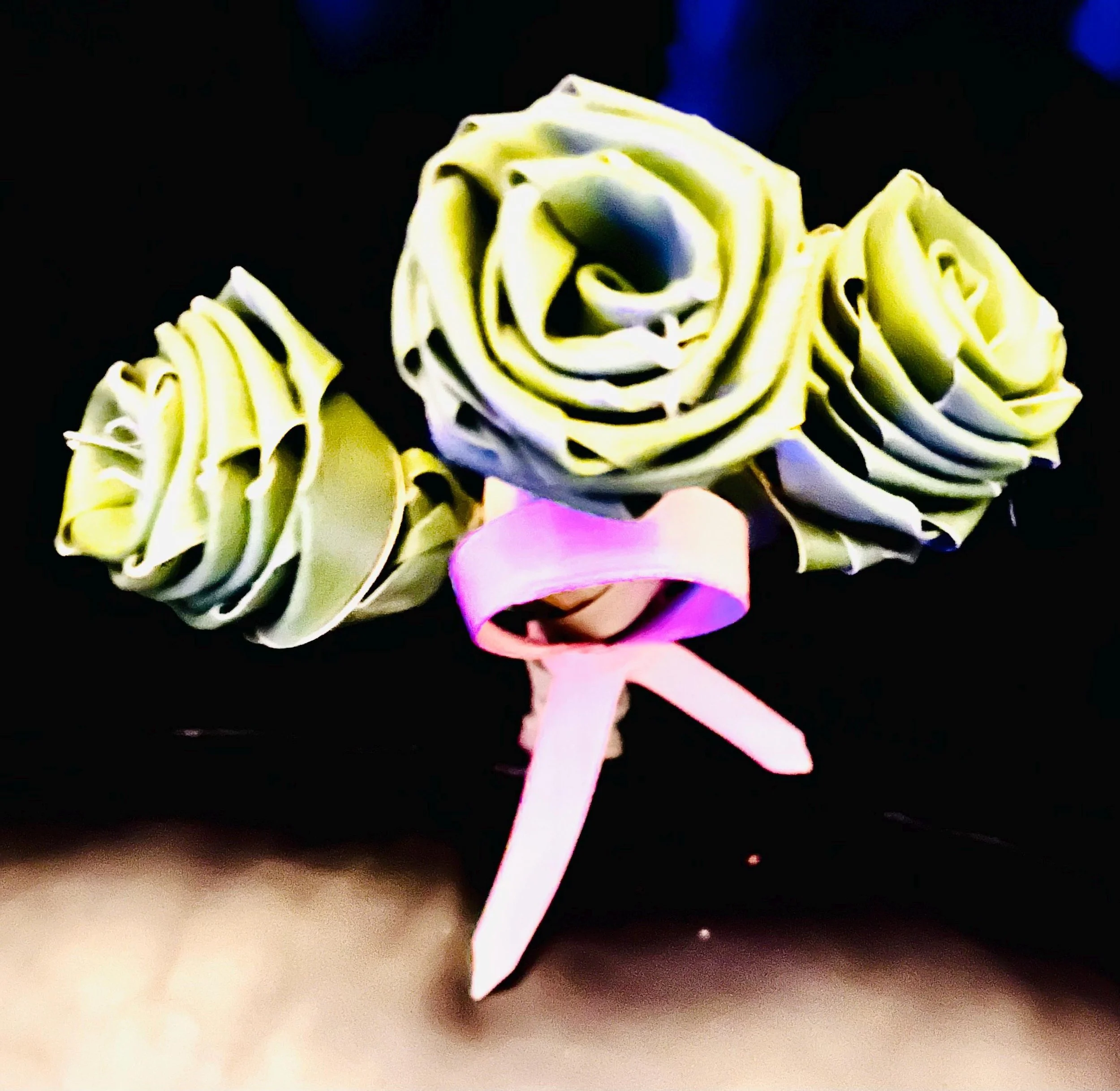 Handmade palm rose bouquet with pink ribbon breast cancer support gift