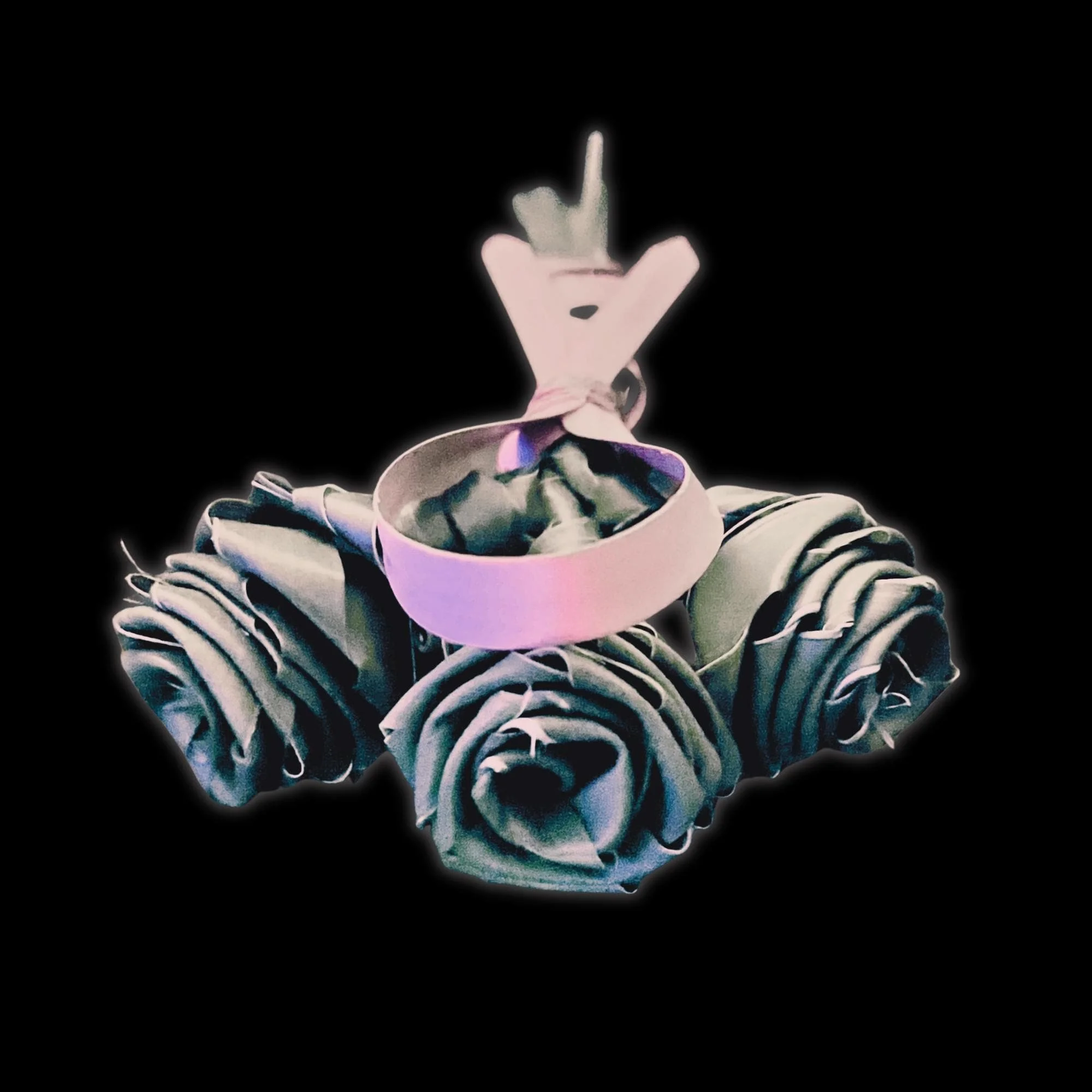 Three handmade palm roses tied with pink ribbon survivor support gift