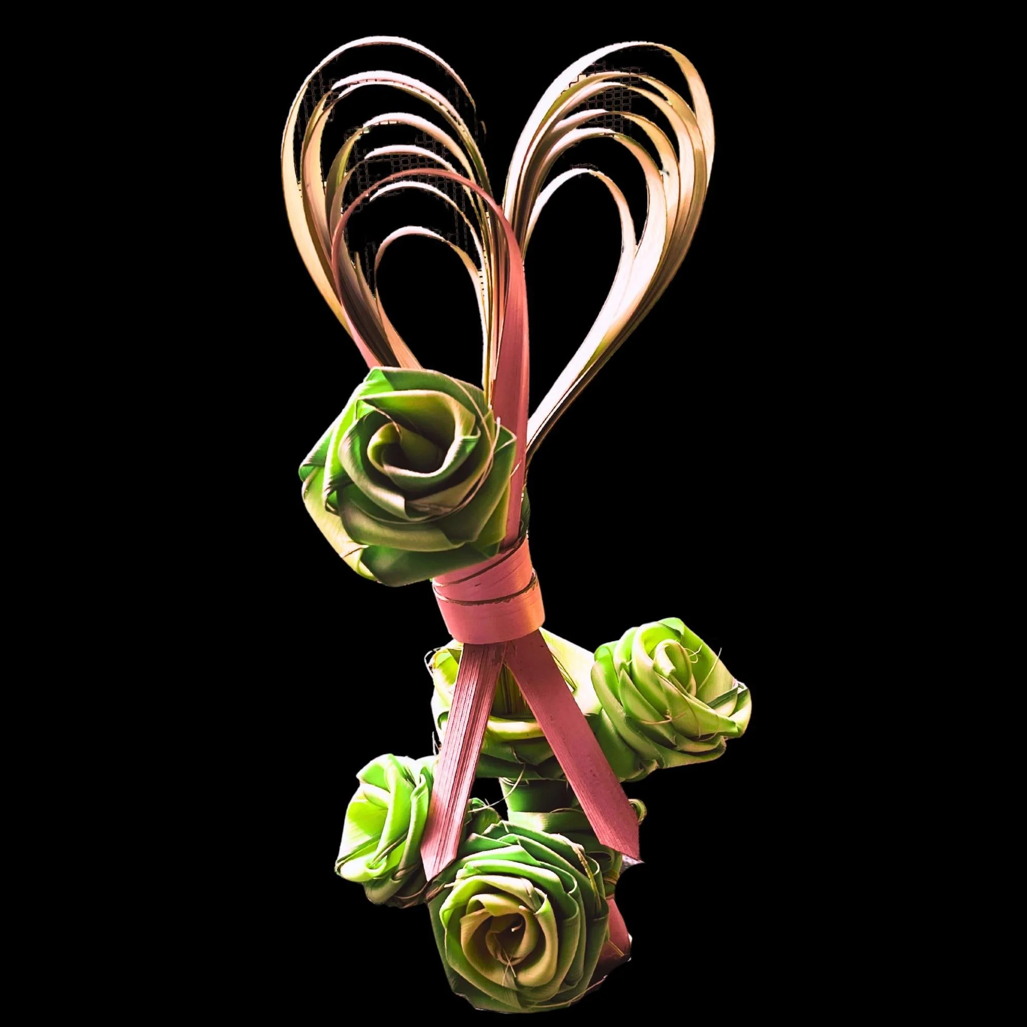 Handmade palm roses with pink ribbon awareness and support décor
