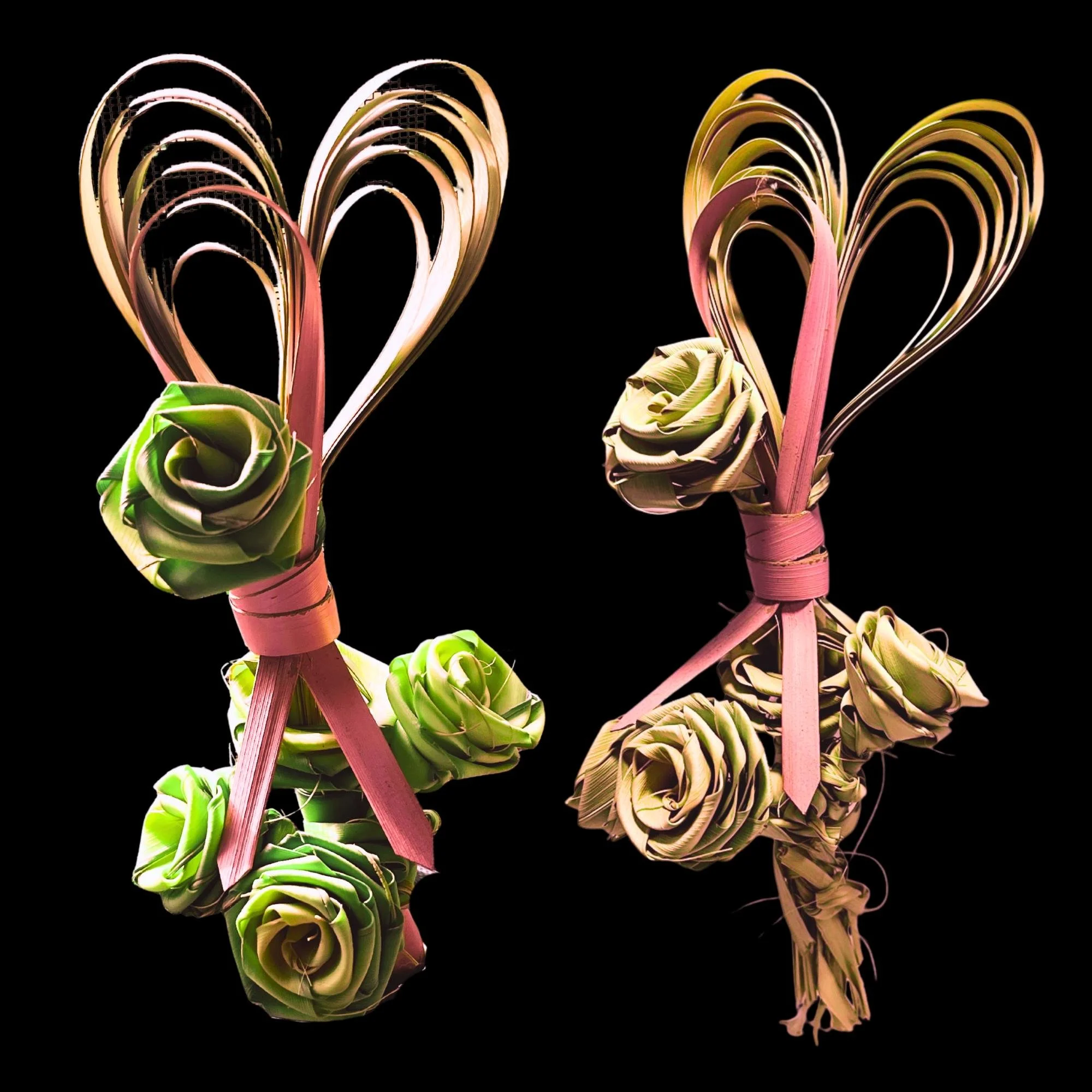 Breast cancer support gift handmade palm roses tied with pink ribbon