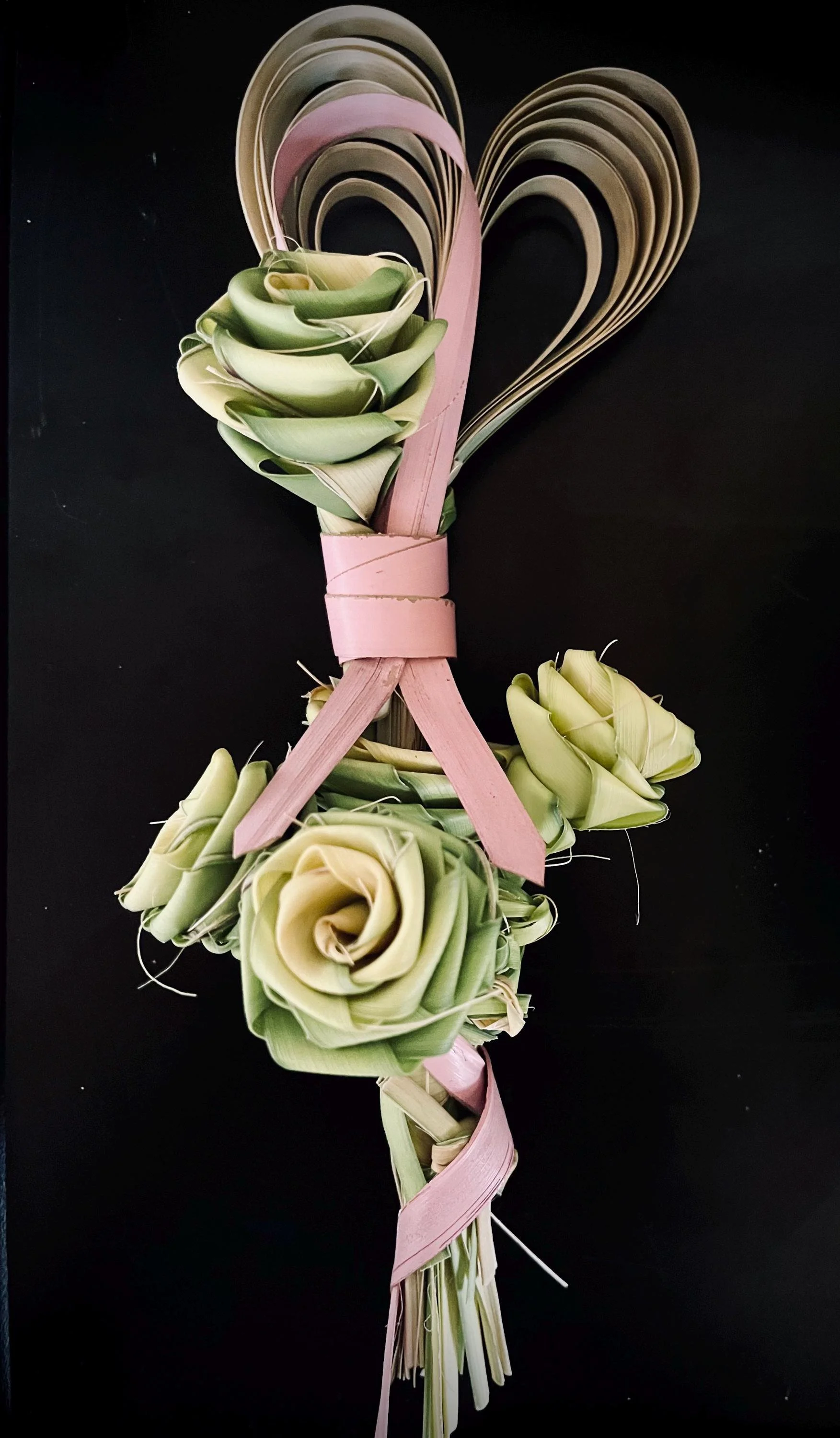 Palm rose keepsake bouquet with pink ribbon handmade for awareness