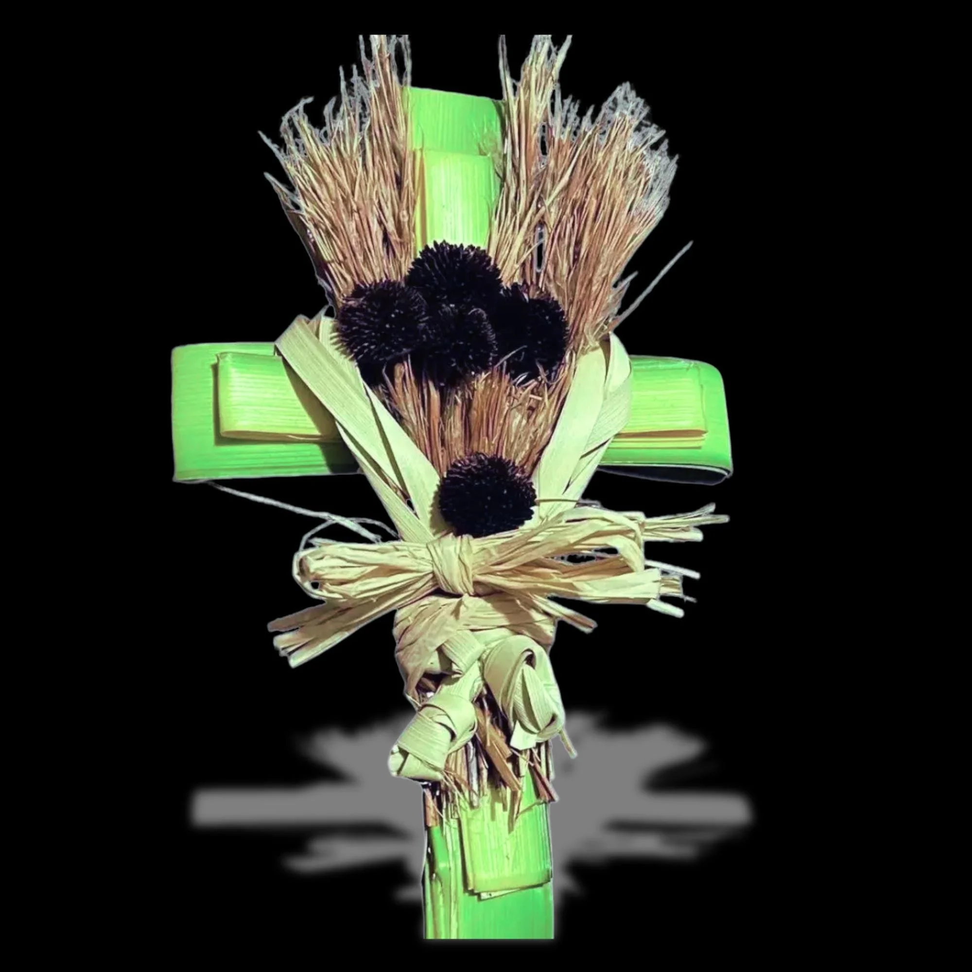 Handwoven palm leaf cross with rose handmade eco-friendly gift