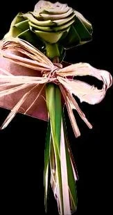 Handwoven palm rose bouquet for Catholic altar offering and devotion