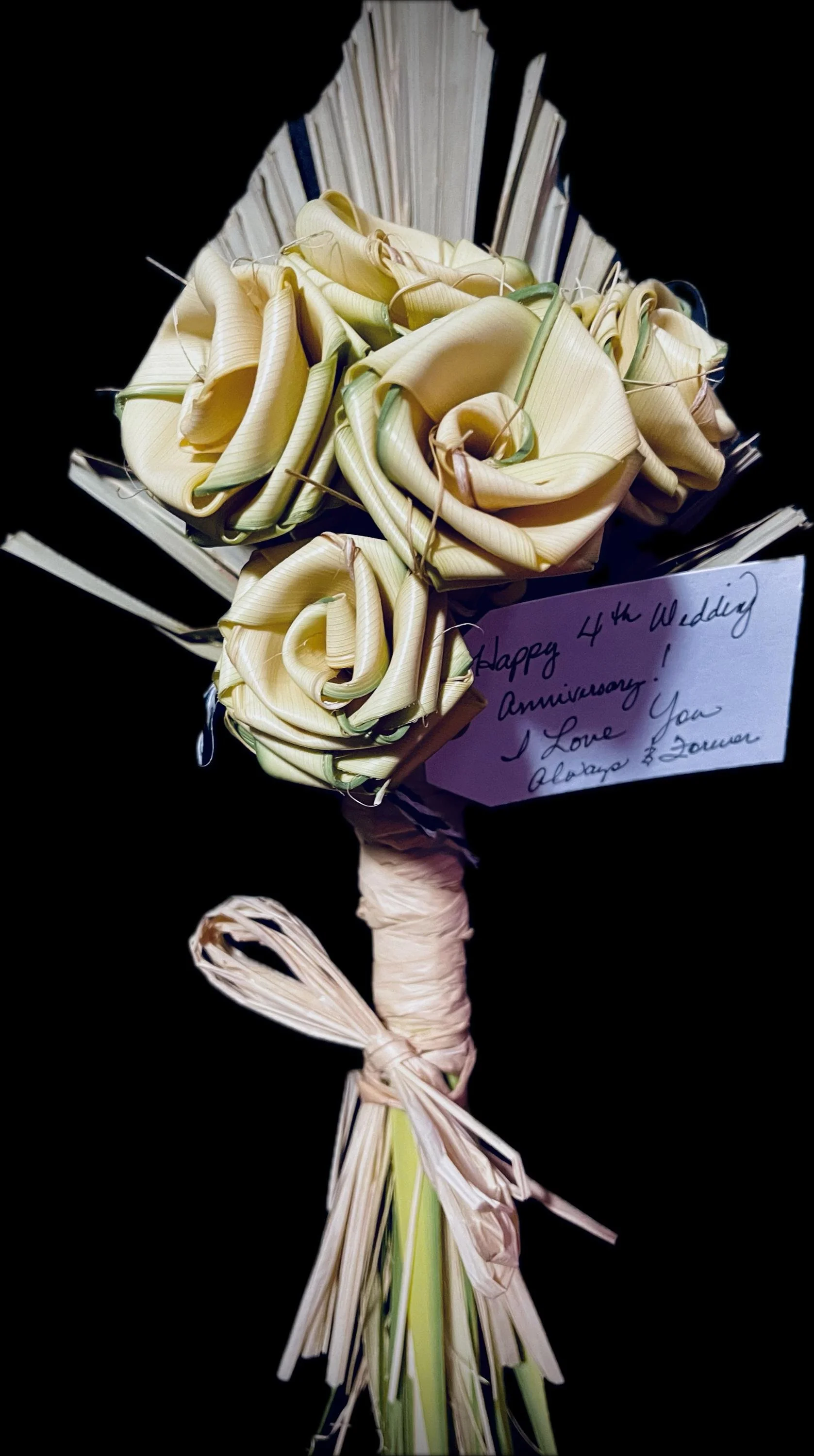 Handwoven palm rose bouquet
