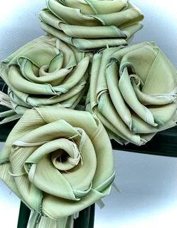 Palm cross with roses as unique Catholic eco-friendly spiritual gift