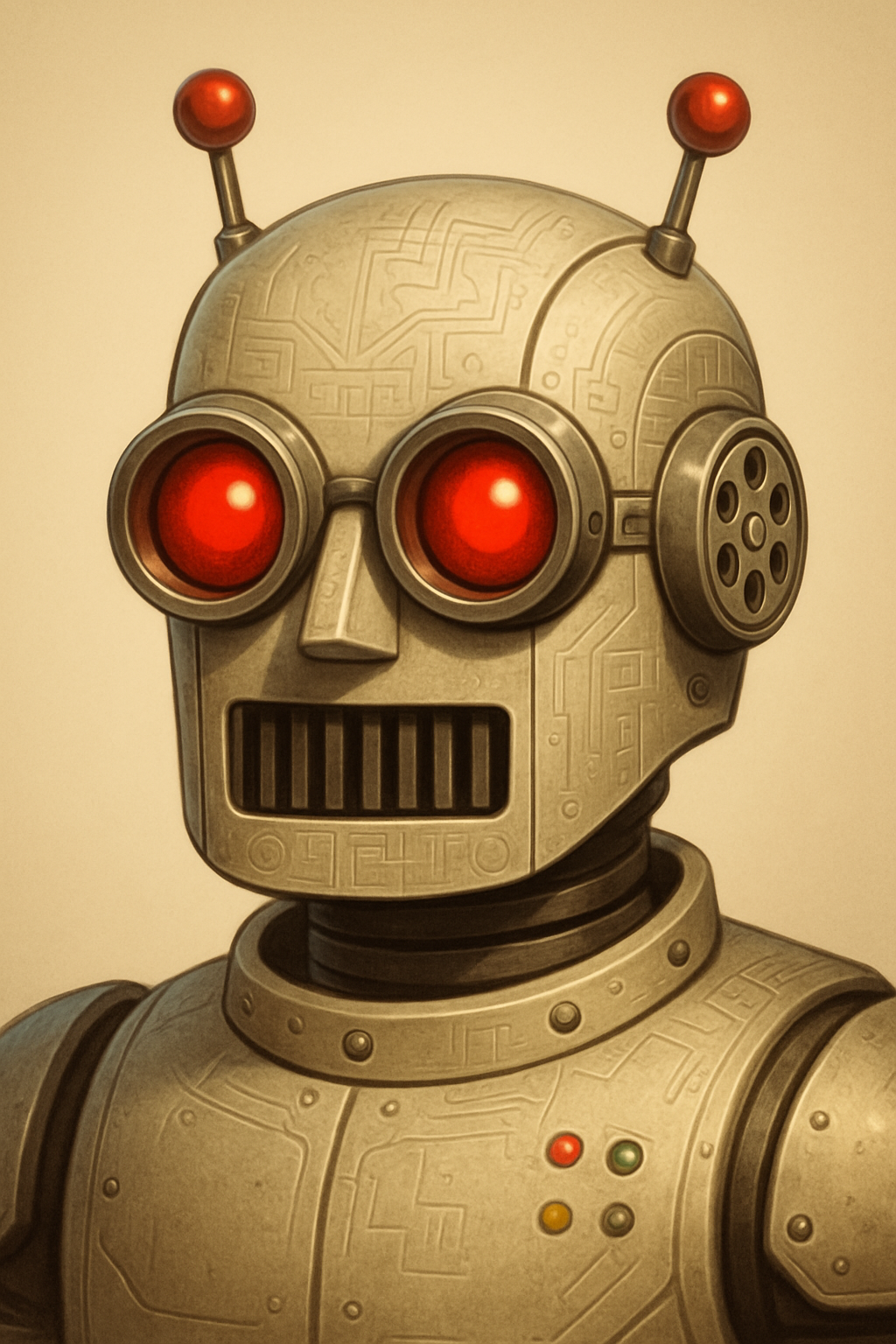 Illustrated robot portrait representing Niall Towl, Creative Director and Co-Founder of Scary Robots