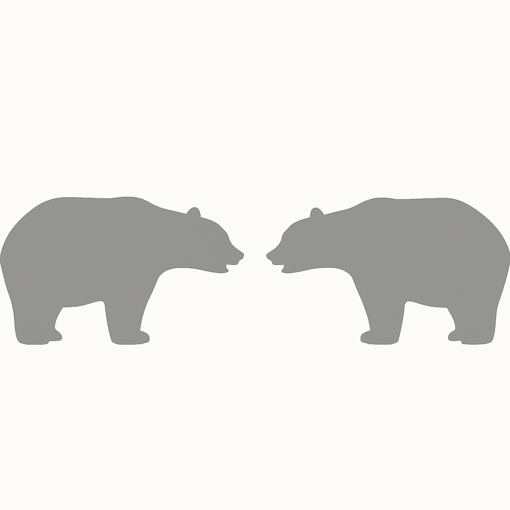 Silhouettes of two bears facing each other.