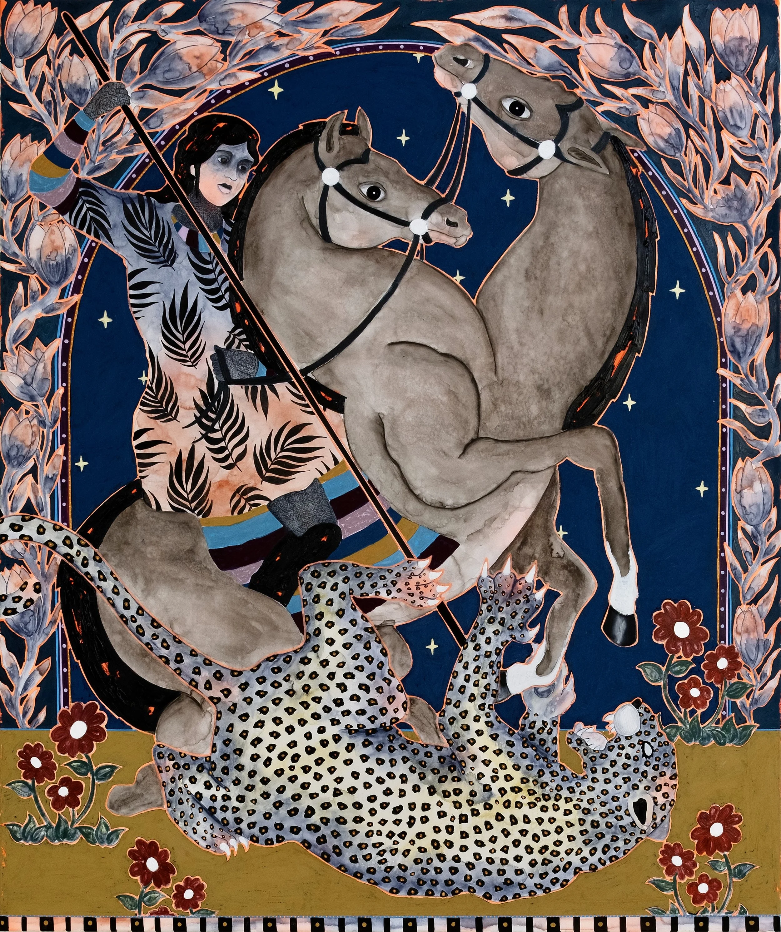 Rune Christensen
-
The Hunter, 2023
oil, spray paint, acrylic and oil pastel on canvas, 120x100cm