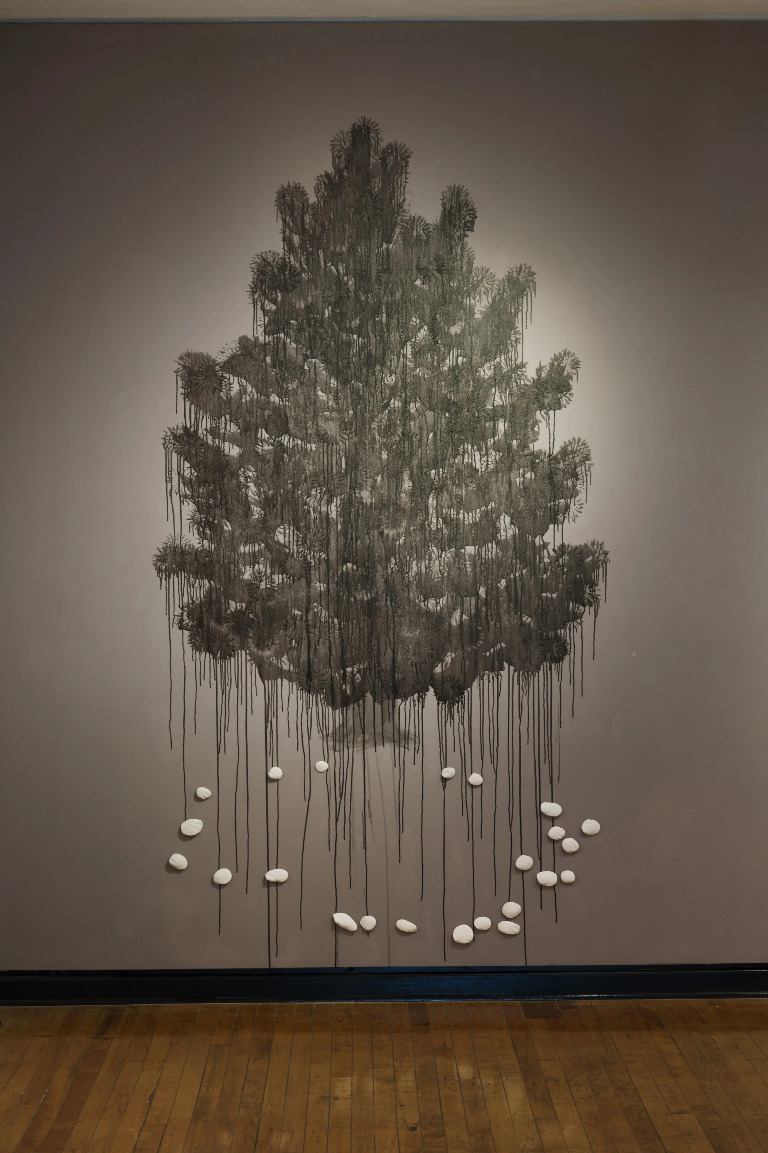 "The Subtle Universe Appears"
installation with acrylic paint and clay forms, 108x60in, 2025