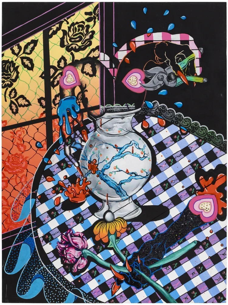 "Nip It in the Bud"
gouache and glitter on stretched canvas, 48x36in, 2024