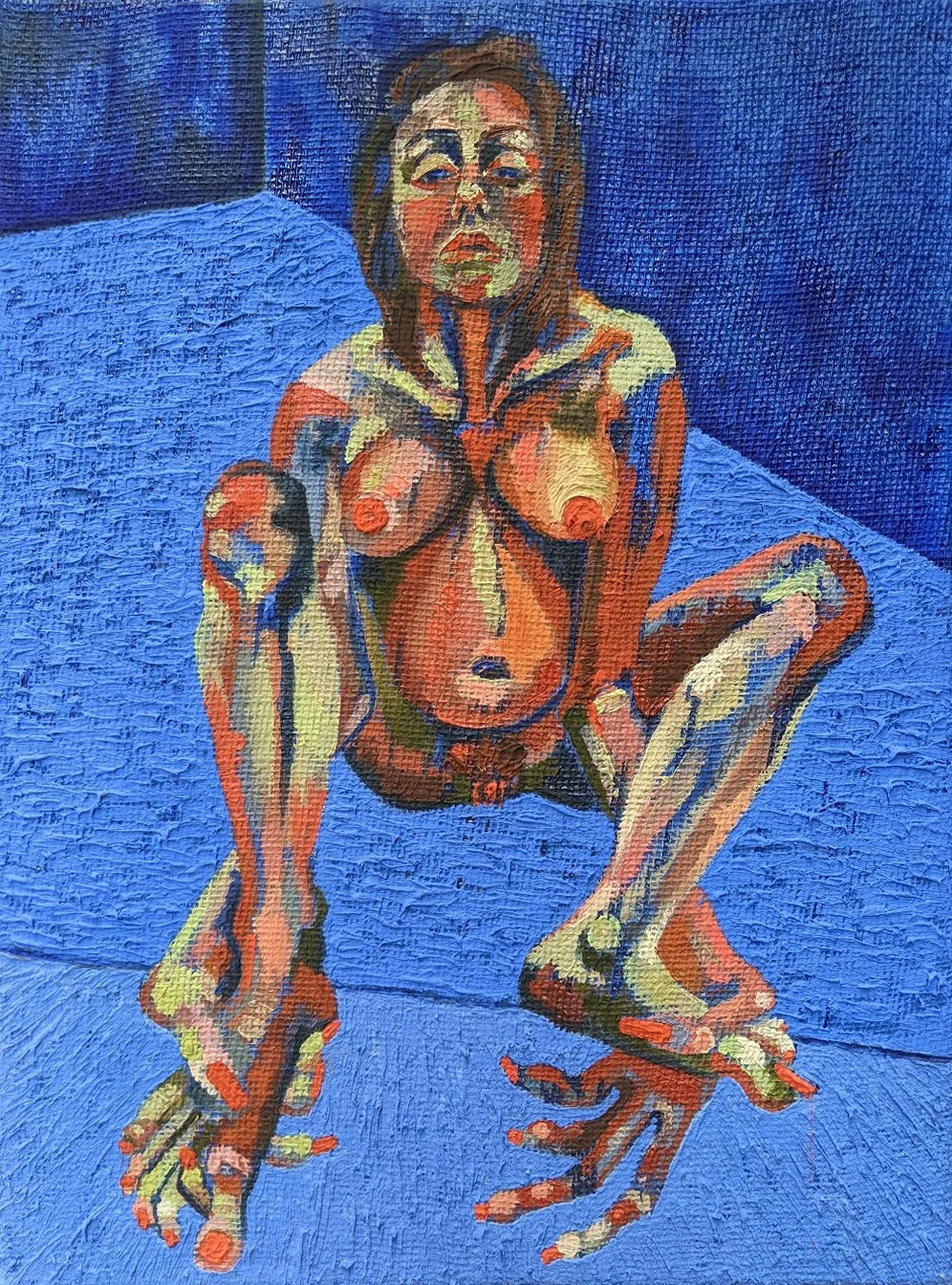 Before I Met Ezra, oil on burlap, 30x24in, 2022
