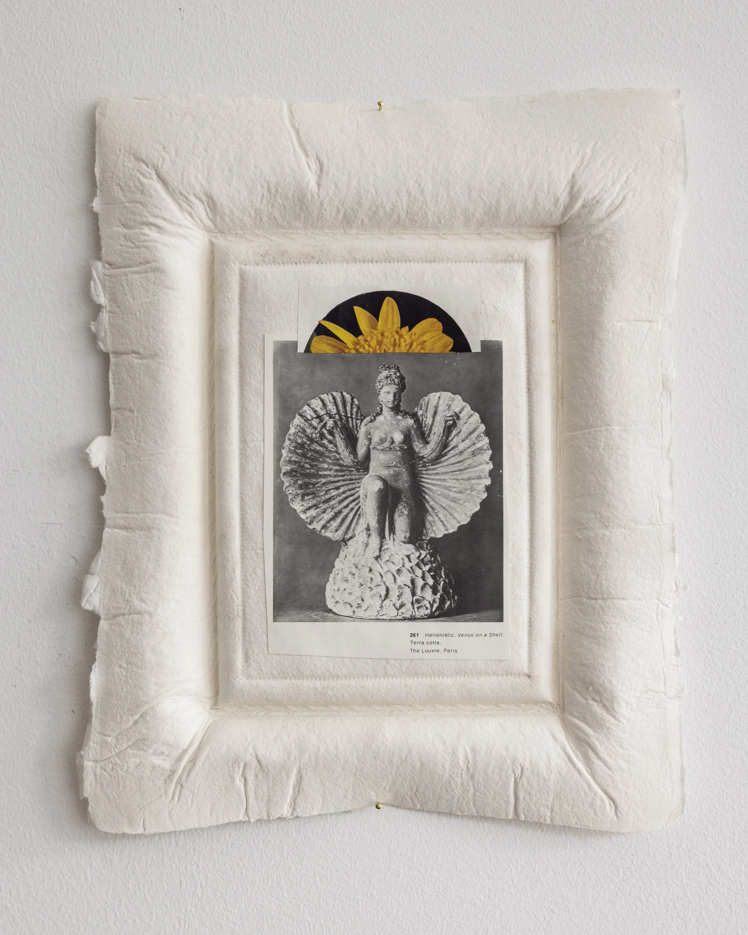 "Hellenistic Venus with Flower Crown"
handmade embossed paper with collage, 14x11in, 2025