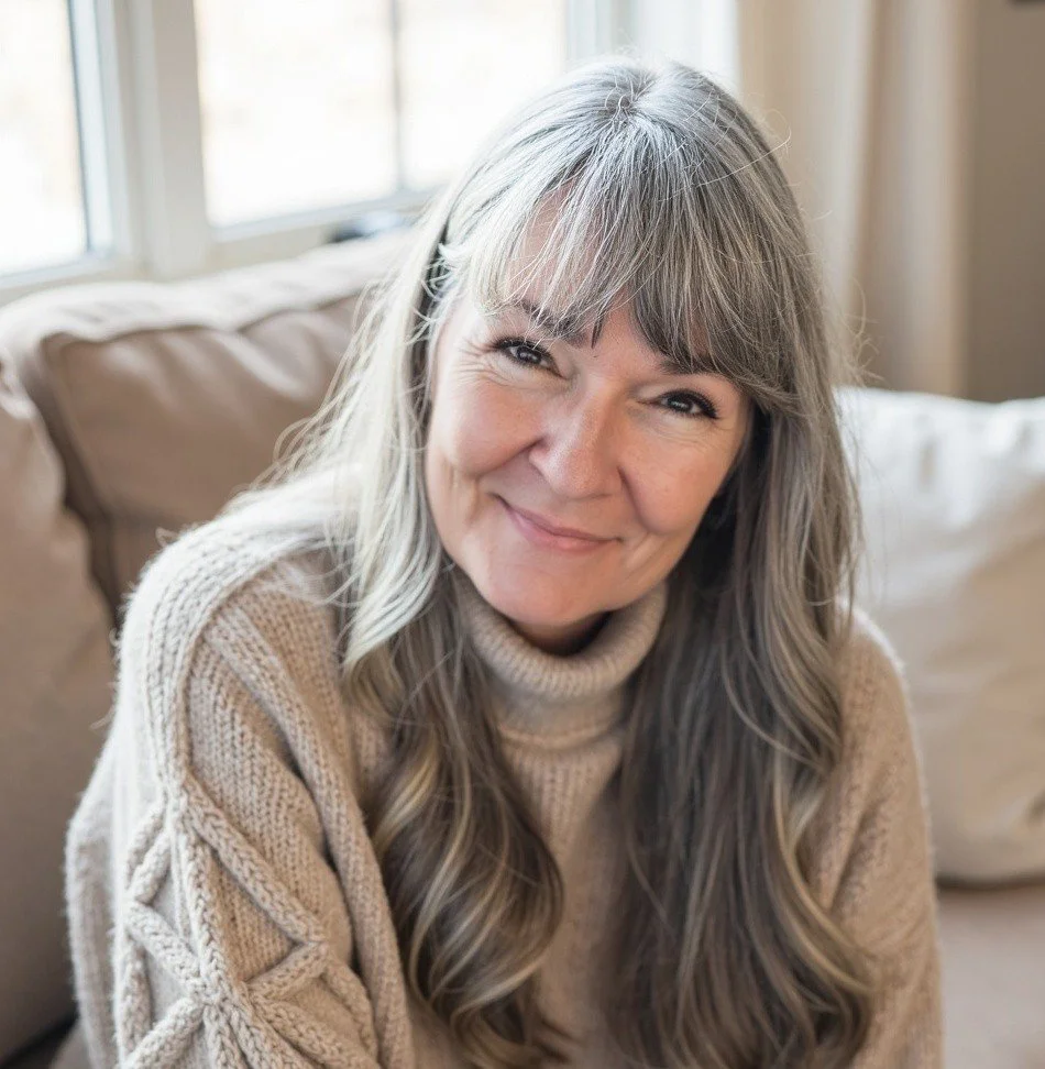 Erin Jones, Founder & Executive Director sitting on a couch in a bright room.