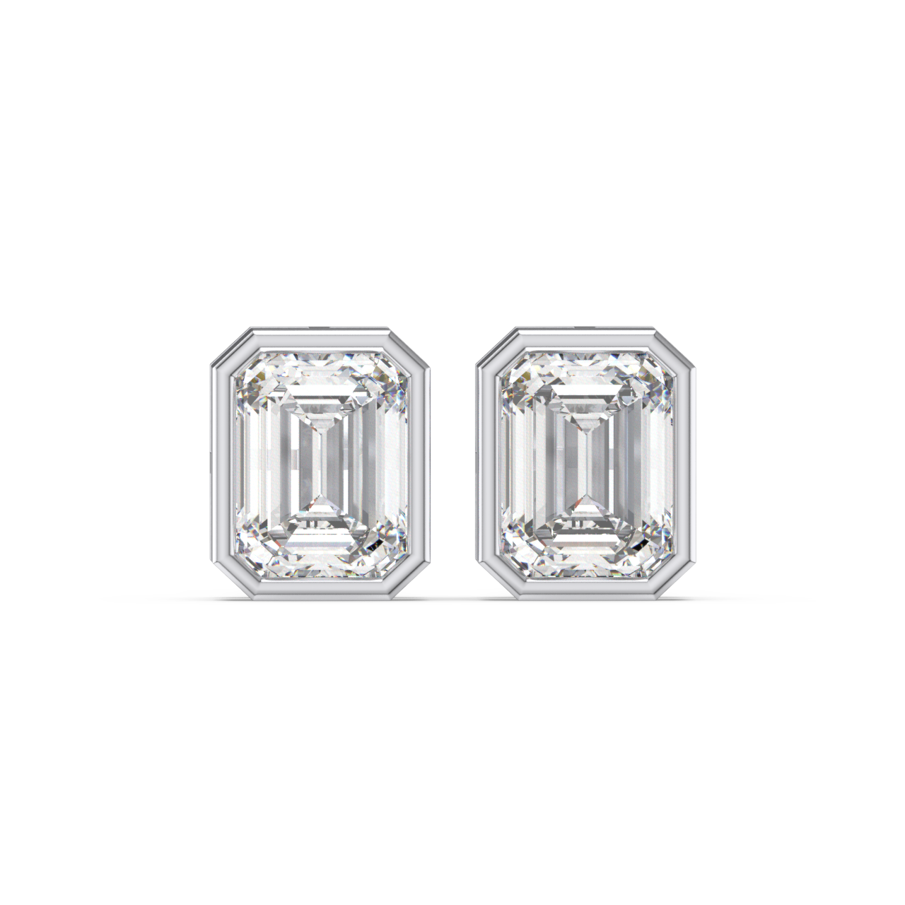 Bezel Set Emerald Diamond Studs - Fine Diamond Jewellery by Sapphiro