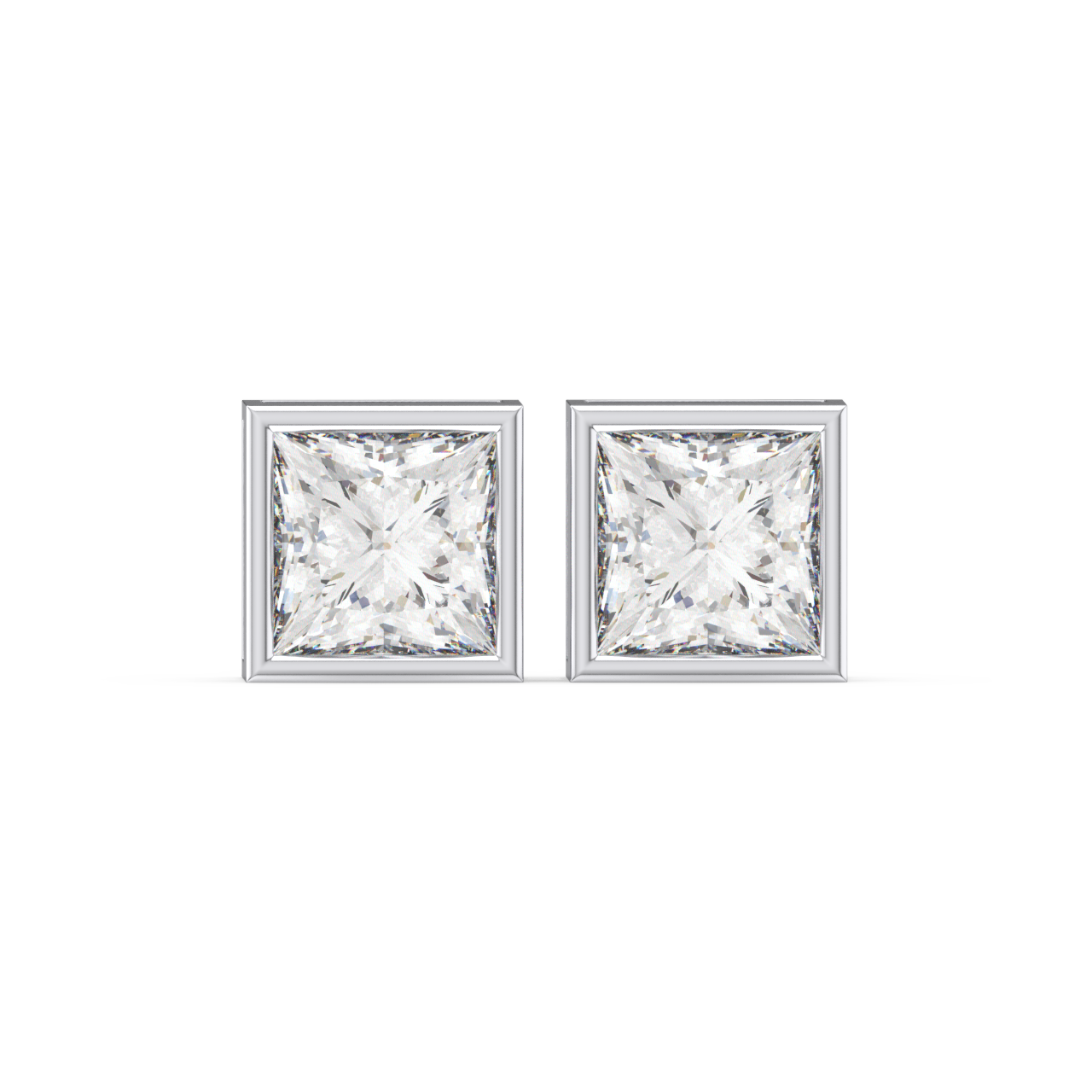 Bezel Set Princess Diamond Studs - Fine Diamond Jewellery by Sapphiro