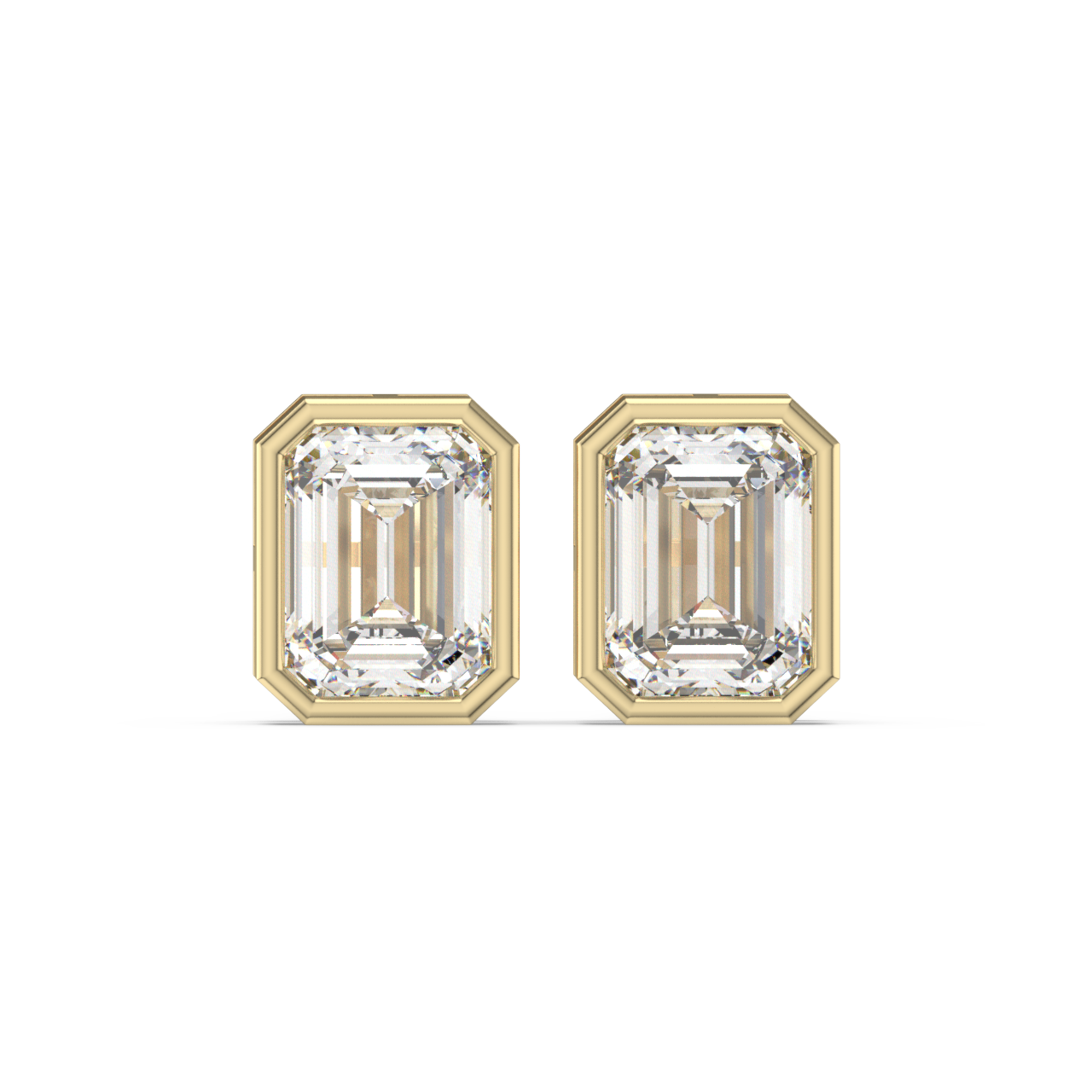 Bezel Set Emerald Diamond Studs - Fine Diamond Jewellery by Sapphiro