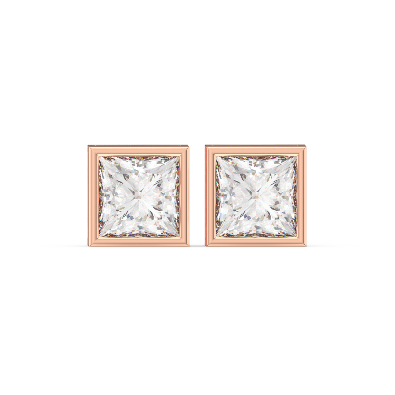 Bezel Set Princess Diamond Studs - Fine Diamond Jewellery by Sapphiro