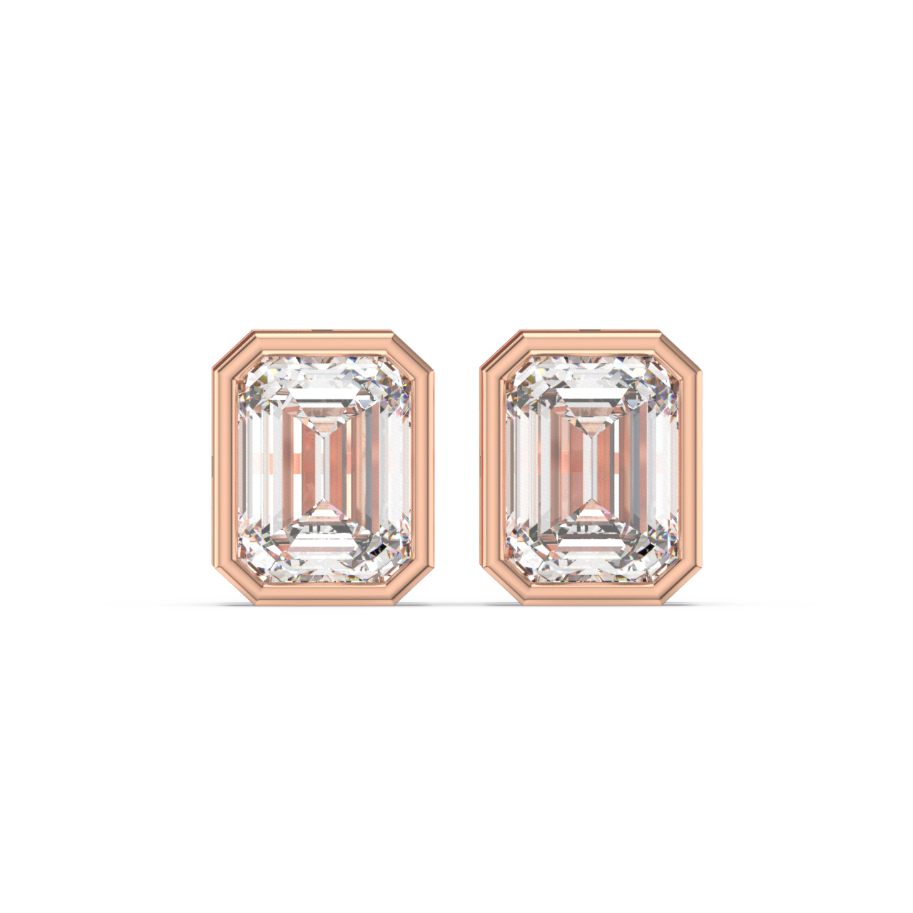 Bezel Set Emerald Diamond Studs - Fine Diamond Jewellery by Sapphiro