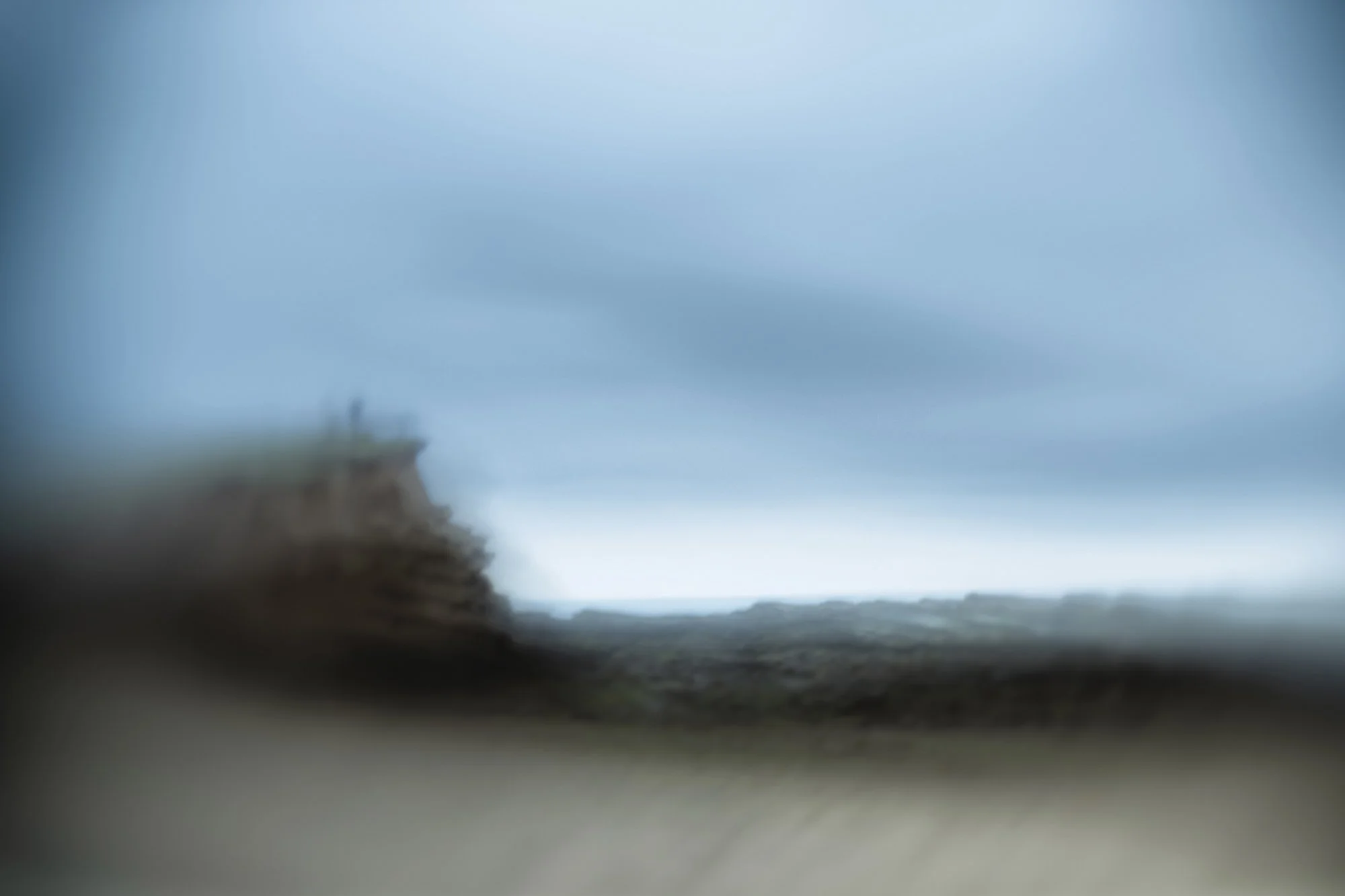subjective-view-dunes topped with dark sea grass-expressionist imagery by Frankie McAllister