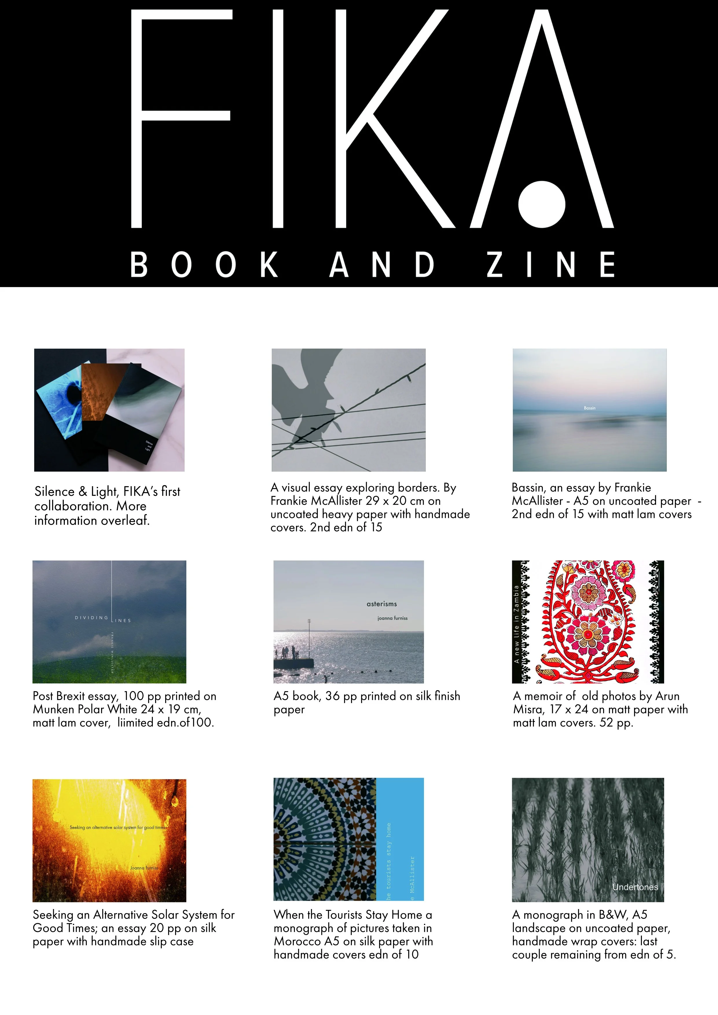 a catalogue of books and zines published by FIKAshed