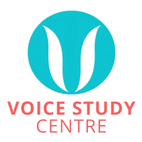 Logo of Voice Stud M Centre with a blue circular emblem and red text.