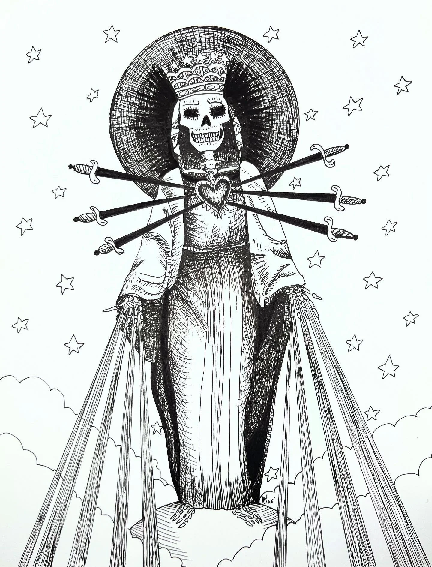 INKTOBER 2025 DAY 5: PIERCE 🗡️&hearts;️

@inktober #inktober #inktober2025 #inktober2025pierce #skeleton #angel #saint #art #artist #illustration #illustrator #macabre #macabreart