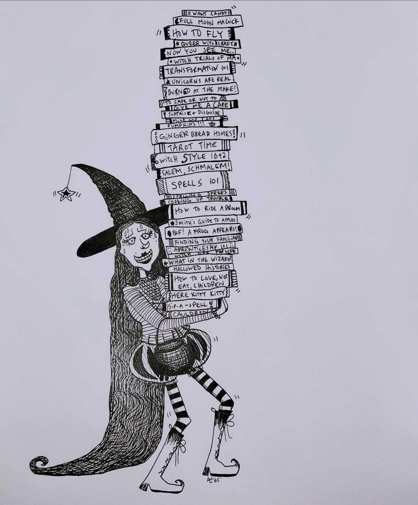 @inktober DAY 9: HEAVY 

&ldquo;First day of witch college&rdquo;

#inktober #inktober2025 #inktober2025heavy #art #artist #illustrator #witch