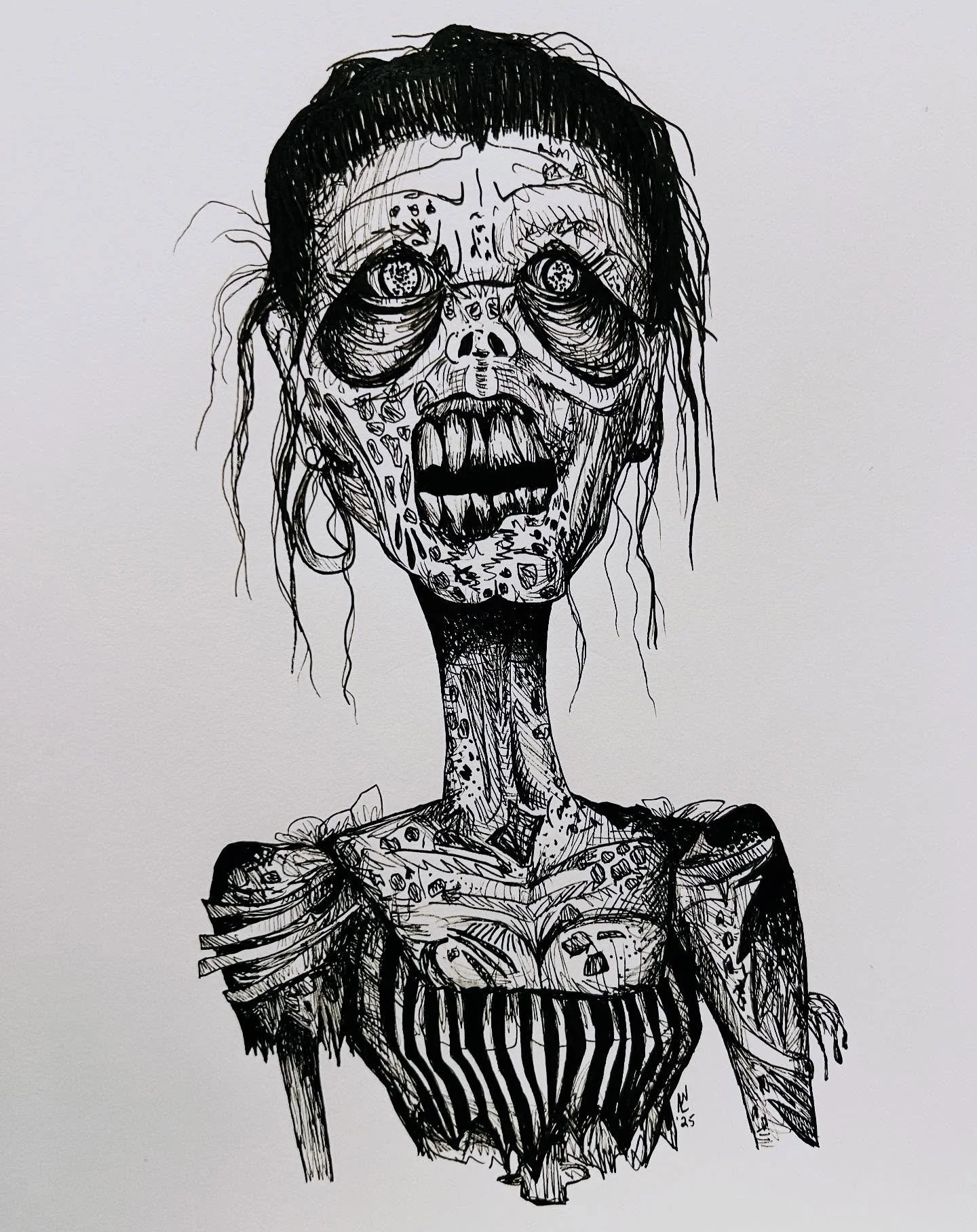 @inktober DAY 12: SHREDDED 🧟&zwj;♀️ I couldn&rsquo;t put this one down! One of my favorite drawings I&rsquo;ve ever done, I&rsquo;m super proud of myself! What do you think of this one compared to my other work?

#inktober #inktober2025 #inktober202