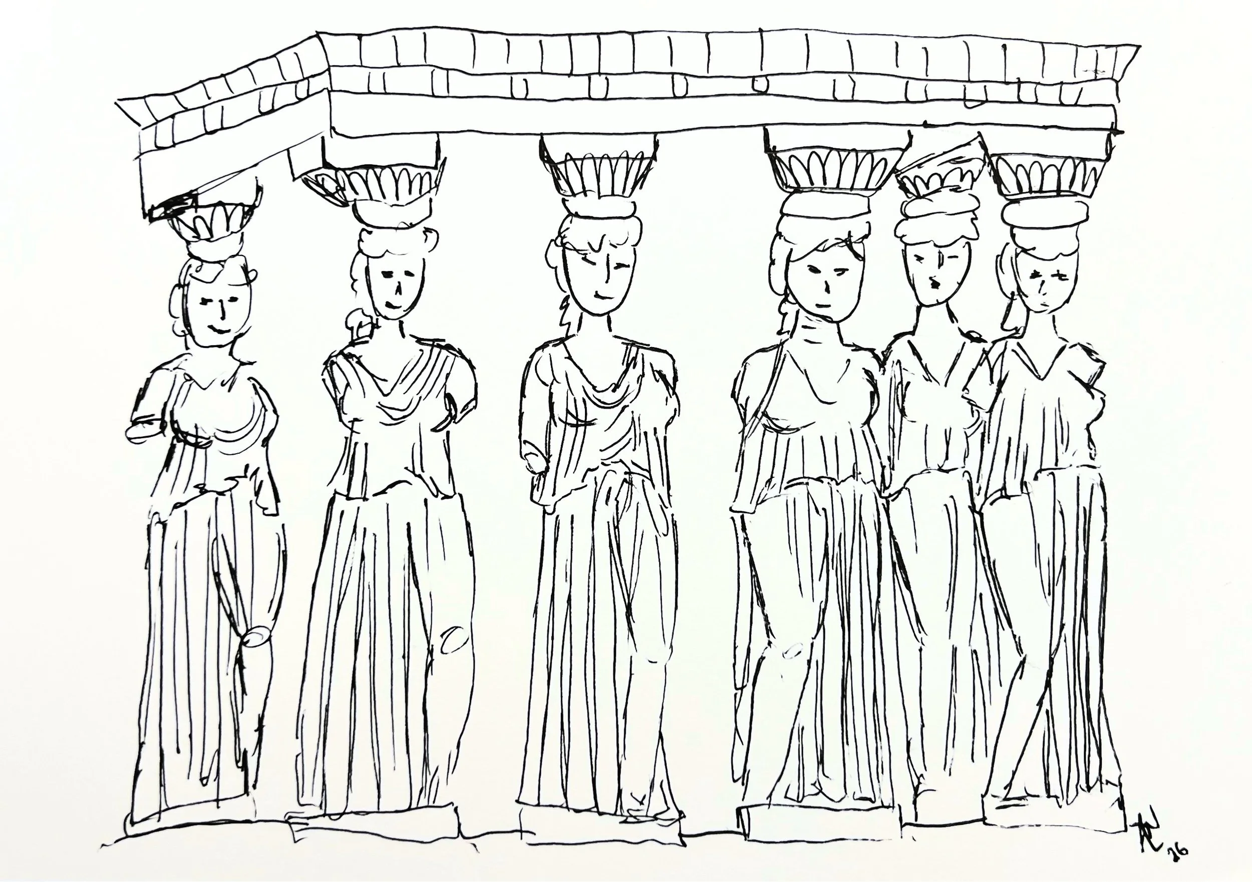 Caryatids of the Acropolis, pen. Athens, Greece May 2026.