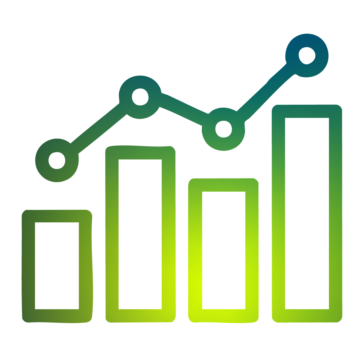 Colorful bar chart with ascending bars in green, yellow, and blue shades.