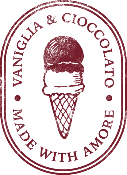 Logo featuring a gelato cone with two scoops, encircled by the words 'VANIGLIA & CIOCCOLATO' and 'MADE WITH AMORE'.